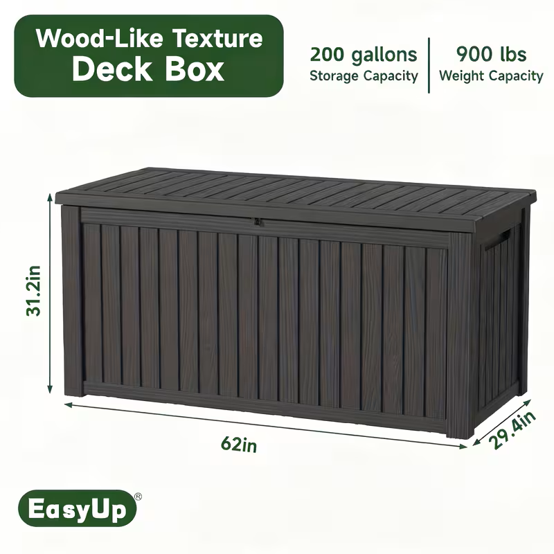 Arcón exterior de alta resistencia de 75 galones – Caja de almacenamiento para patio impermeable con tapa con bisagras, cerradura y fácil montaje