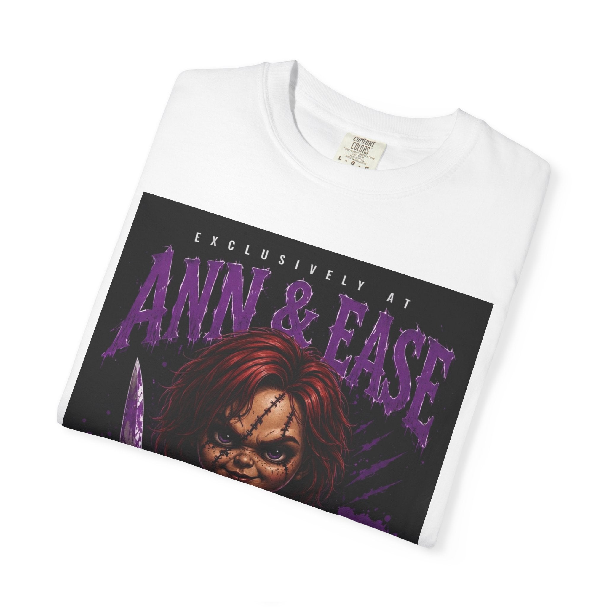 Horror Movie Chucky Graphic T-Shirt — "Ann & Ease" Killer Doll Design
