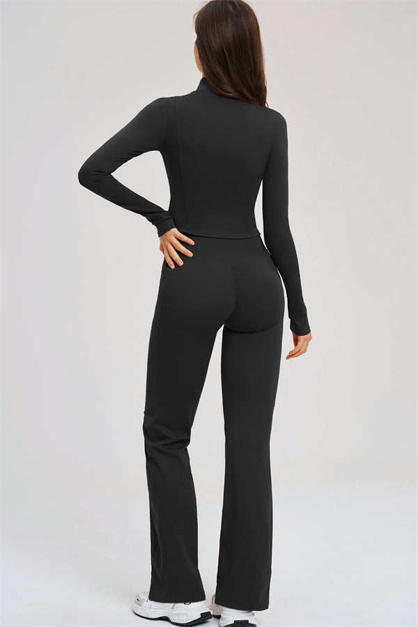 El conjunto de 3 piezas Sizzle Zip Jacket Sports Bra Flared Leggings