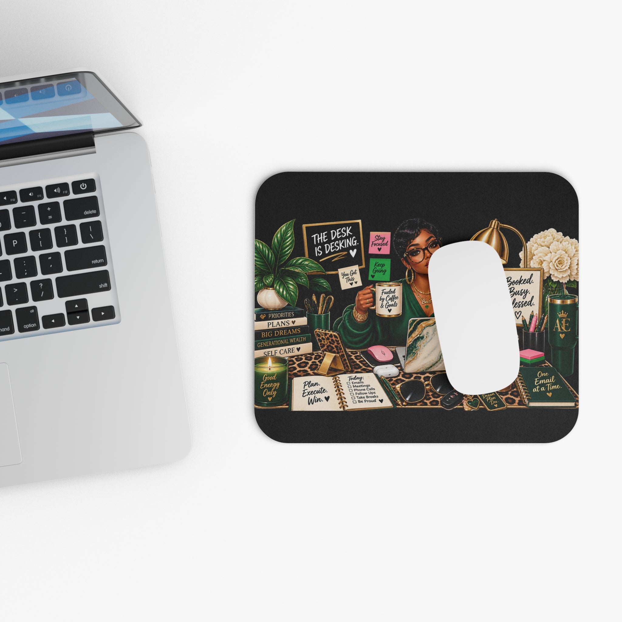 Boss Lady Desk Mouse Pad — Motivational Office Decor with "Booked, Busy, Blessed" Design