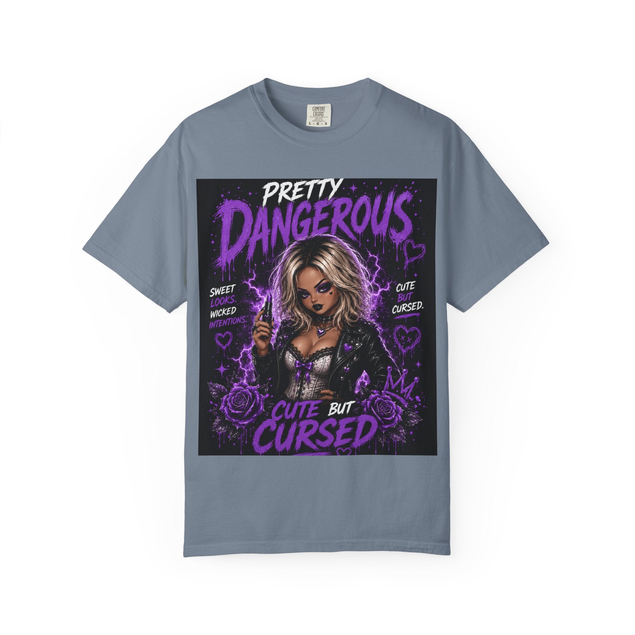 Pretty Dangerous "Cute But Cursed" T-Shirt — Gothic Purple Graphic Tee