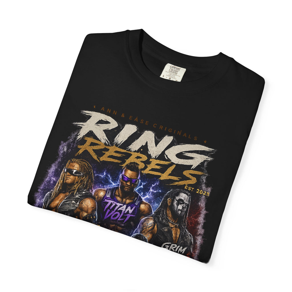 Playera — Camiseta gráfica Ring Rebels (Rex Riot, Titan Bolt, Grim Havoc, King Vandal, Zero Mercy)