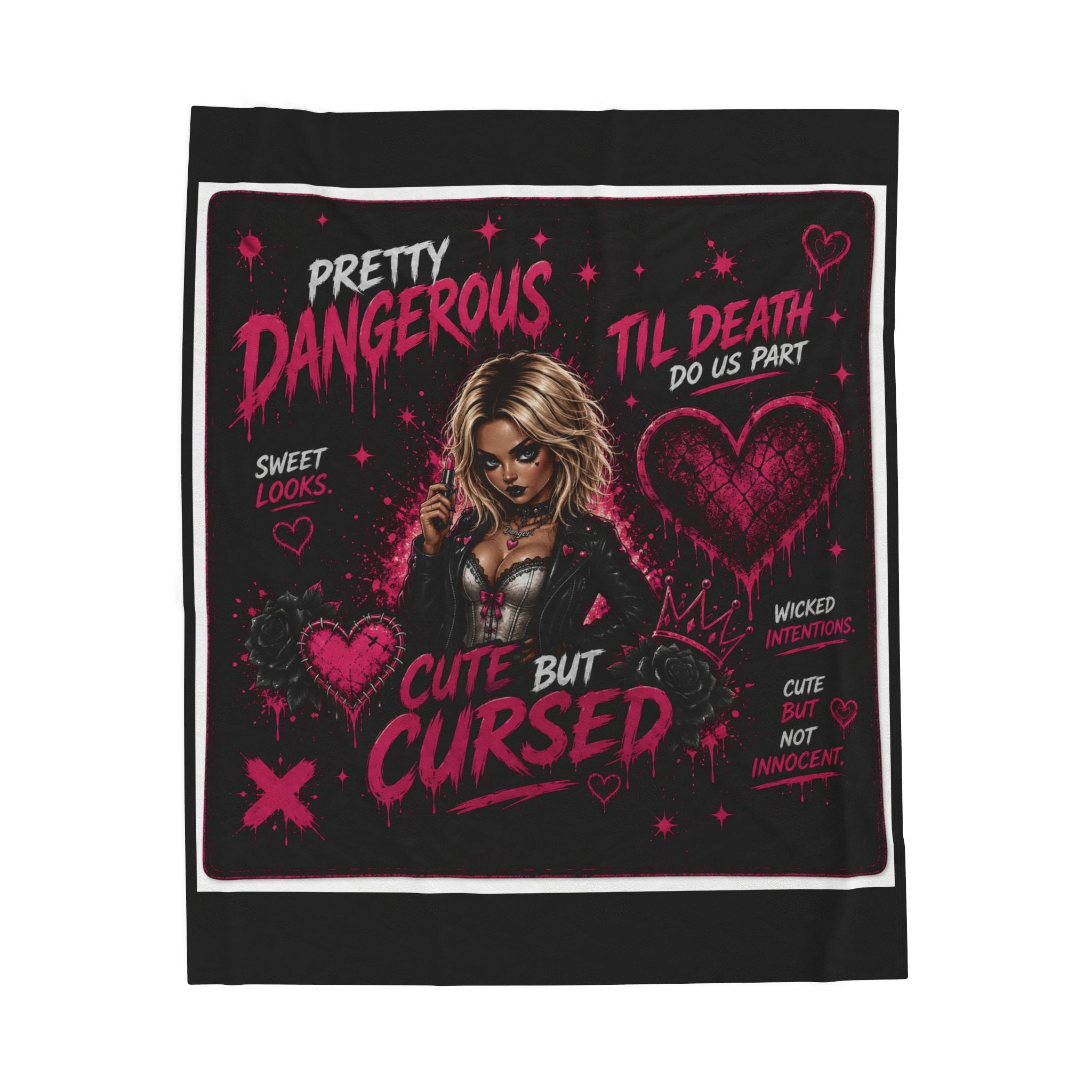 Cute But Cursed Velveteen Plush Blanket — Pretty Dangerous Gothic Heart Throw