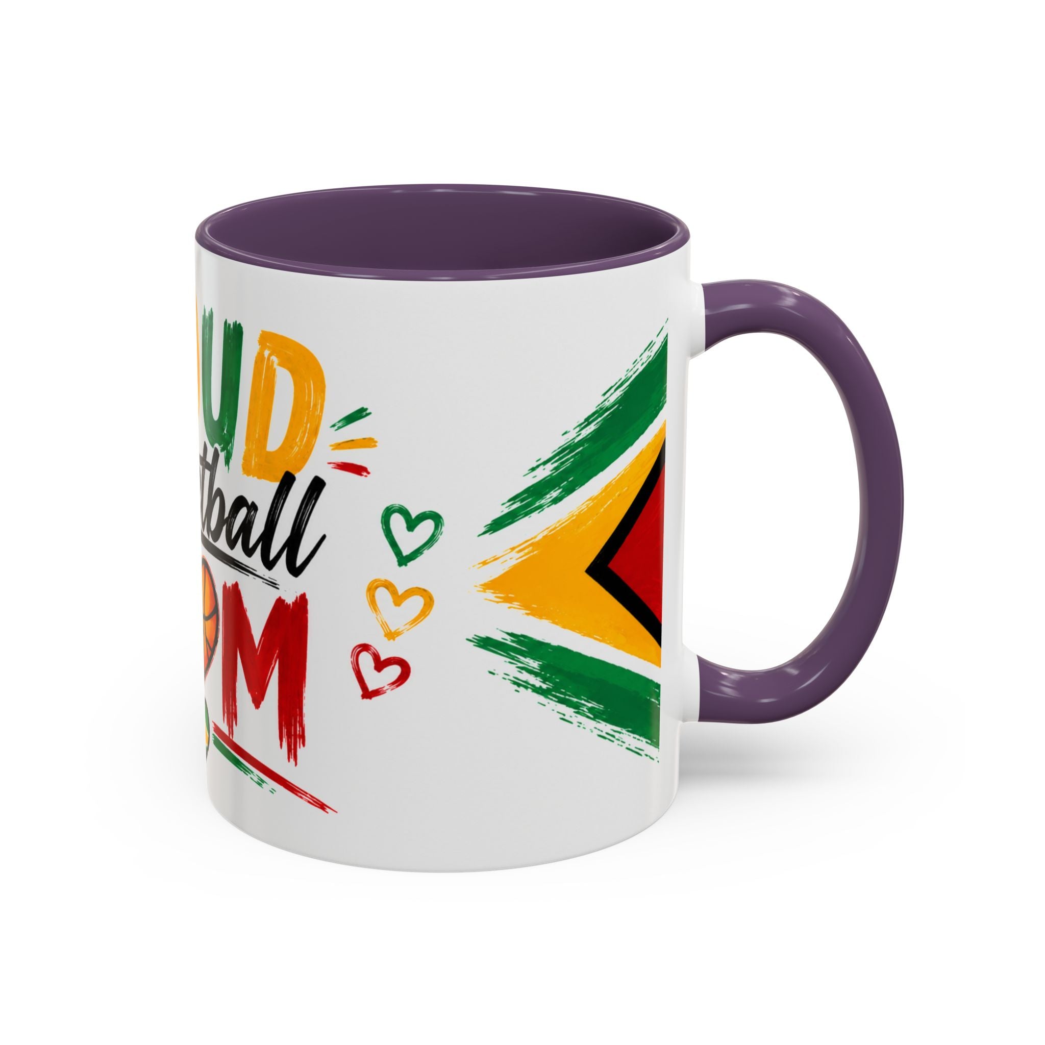 Proud Basketball Mom Accent Coffee Mug – Colorful Heart & Basketball Design (11/15oz)
