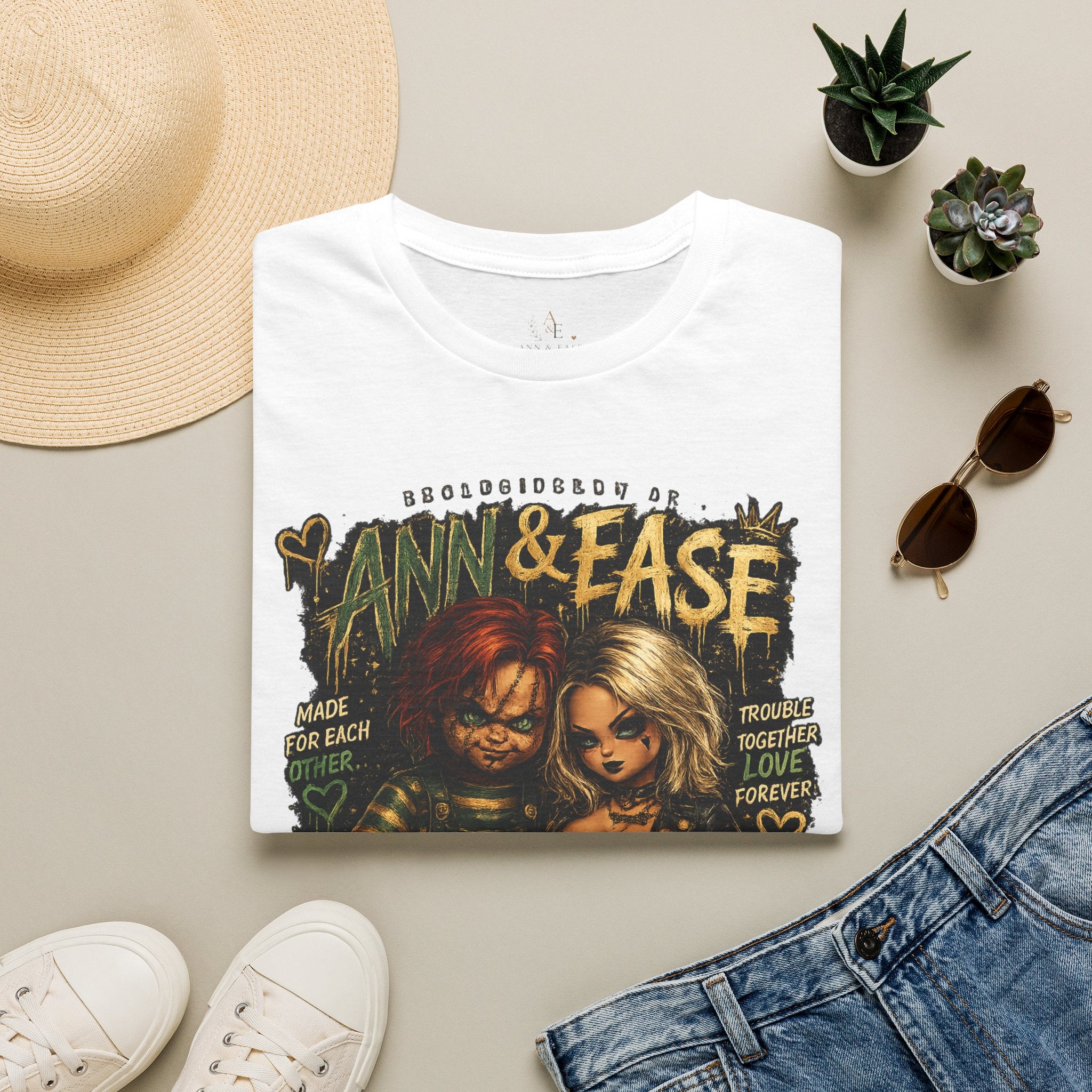 Ann & Ease Horror Movie Couple T-Shirt – 'Dysfunctional But Devoted' Graphic Tee