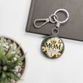 Keyring Tag - "MOM The Heart of Our Family" Floral Crowned Mom Keychain
