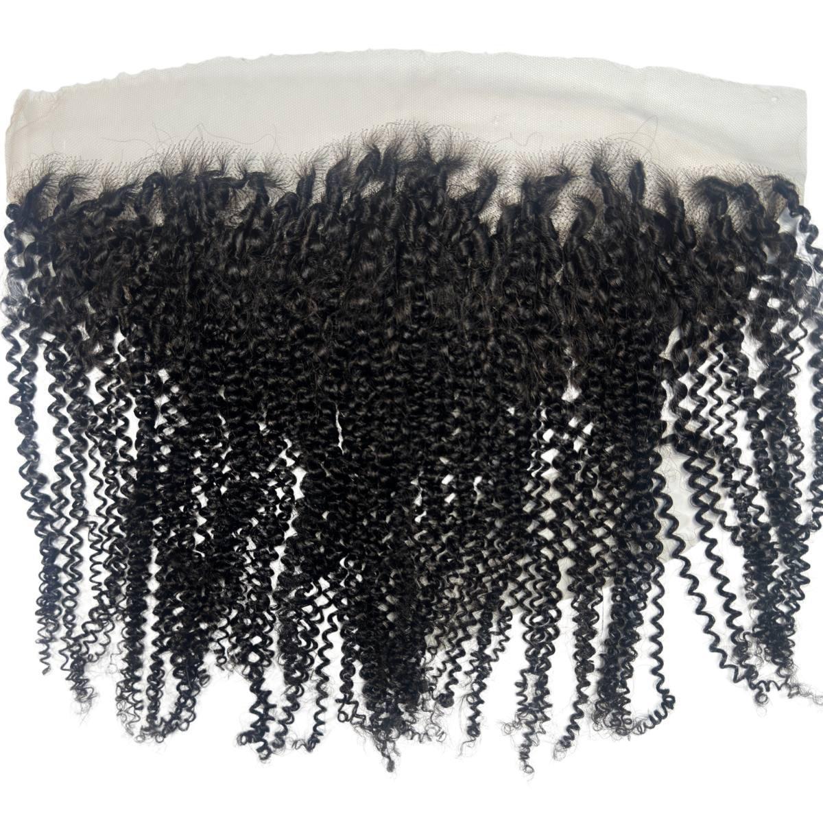 Frontal de cabello humano rizado afro 13x4 con encaje HD