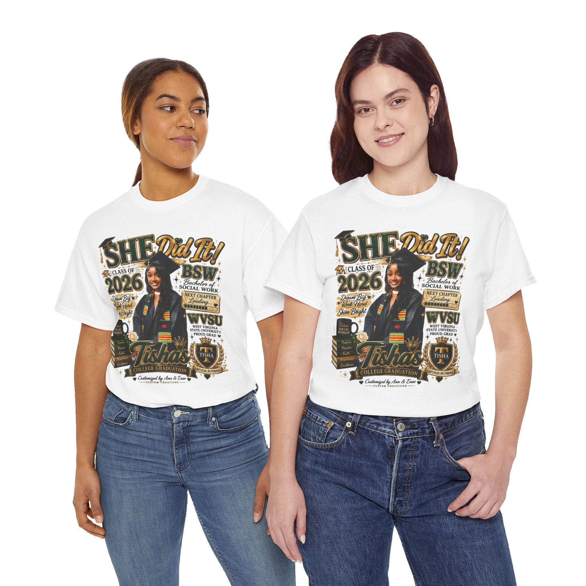BSW Graduation T‑Shirt — "She Did It!" Personalized 2026 Social Work Grad Tee