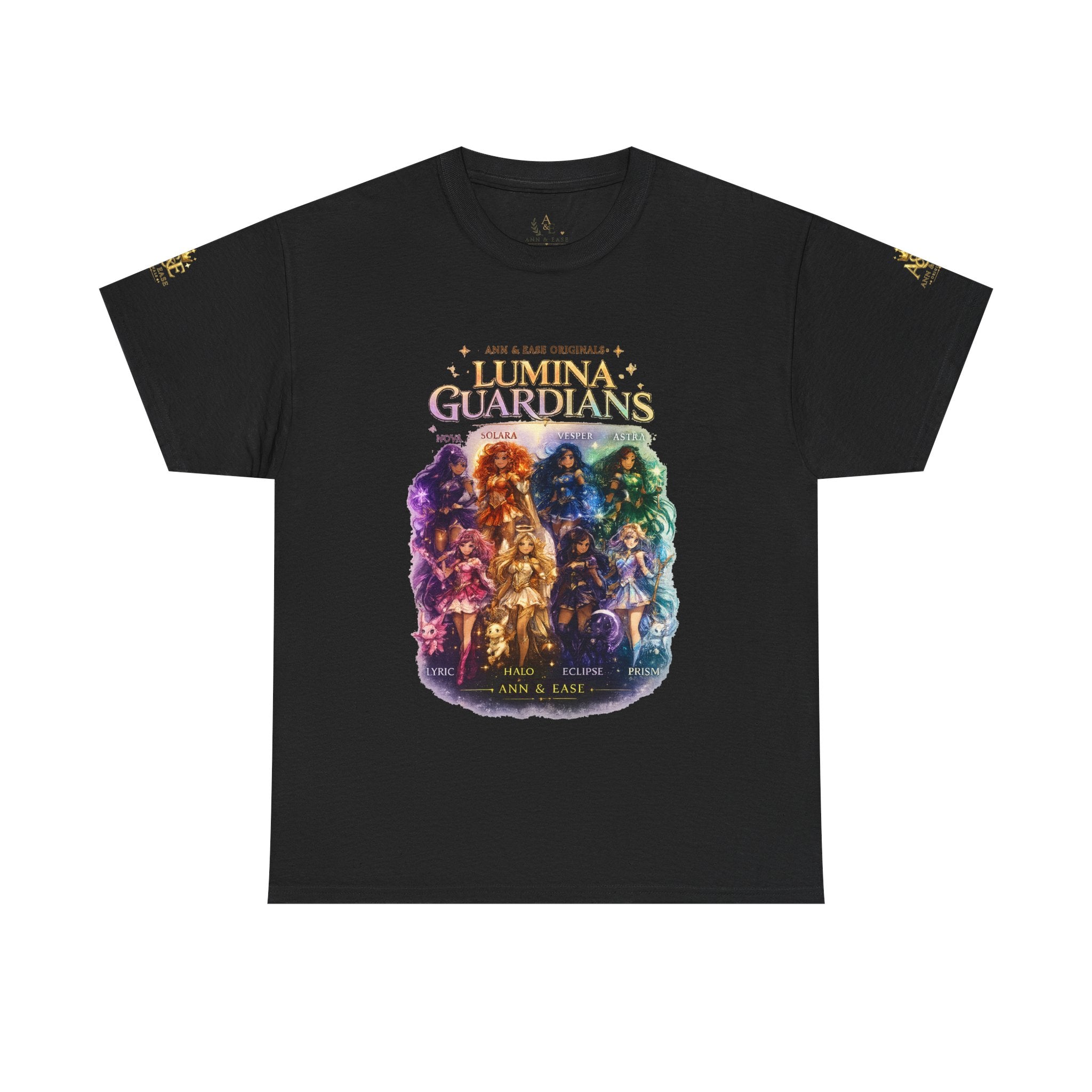 Camiseta gráfica Lumina Guardians — Camiseta con diseño de póster de personaje de fantasía a todo color