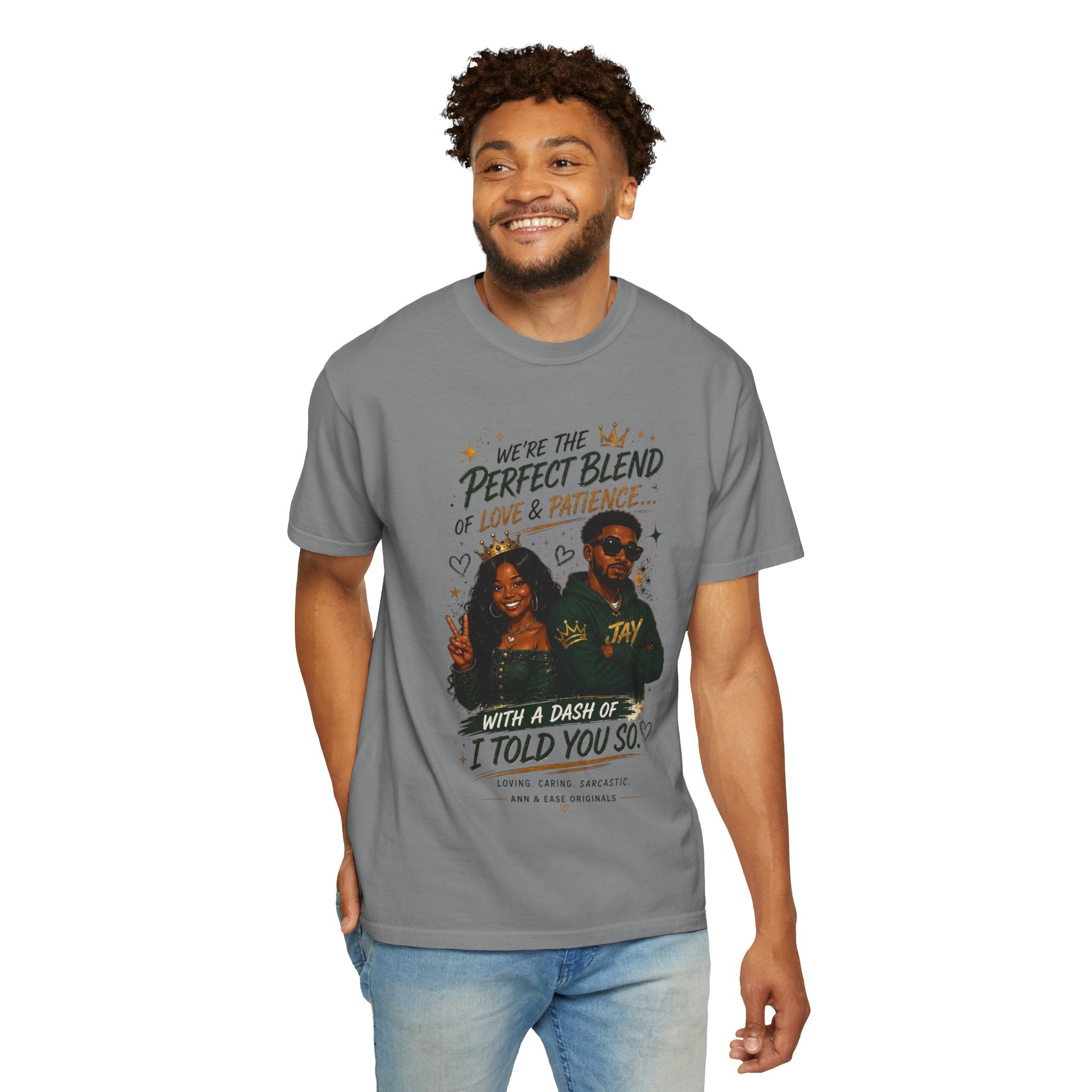 Couples T-Shirt — "Perfect Blend of Love & Patience" Graphic Tee