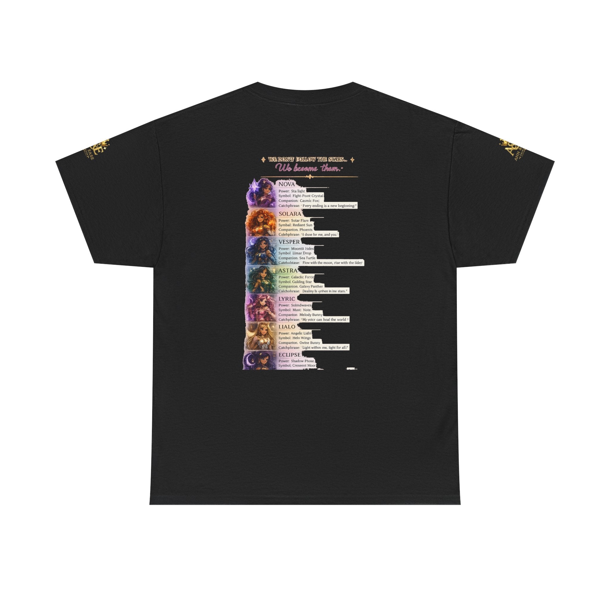 Camiseta gráfica Lumina Guardians — Camiseta con diseño de póster de personaje de fantasía a todo color