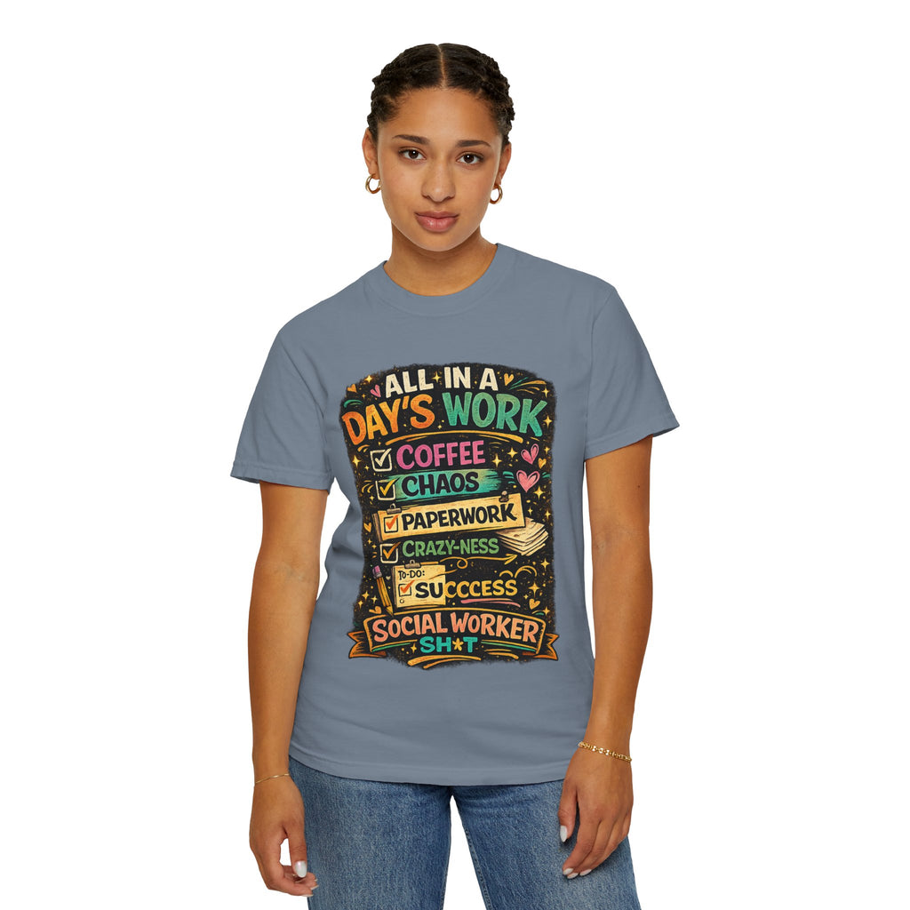 Social Worker T-Shirt — "All In a Day's Work" Checklist Tee
