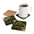 Queen of Everything Cork Coaster Set – Regal Green & Gold Drink Coasters (4-Pack)