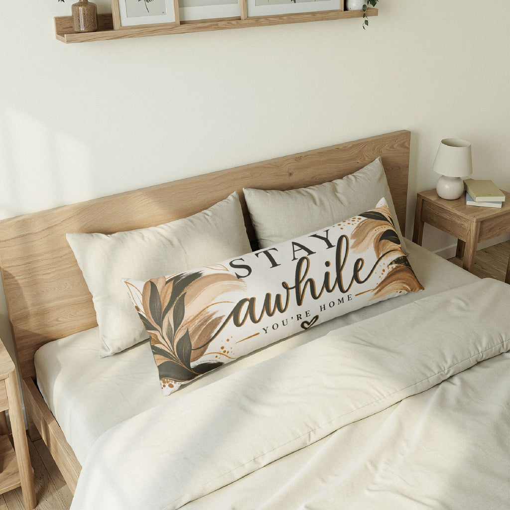 Stay Awhile Body Pillow — Cozy Neutral Home Décor Lumbar Pillow