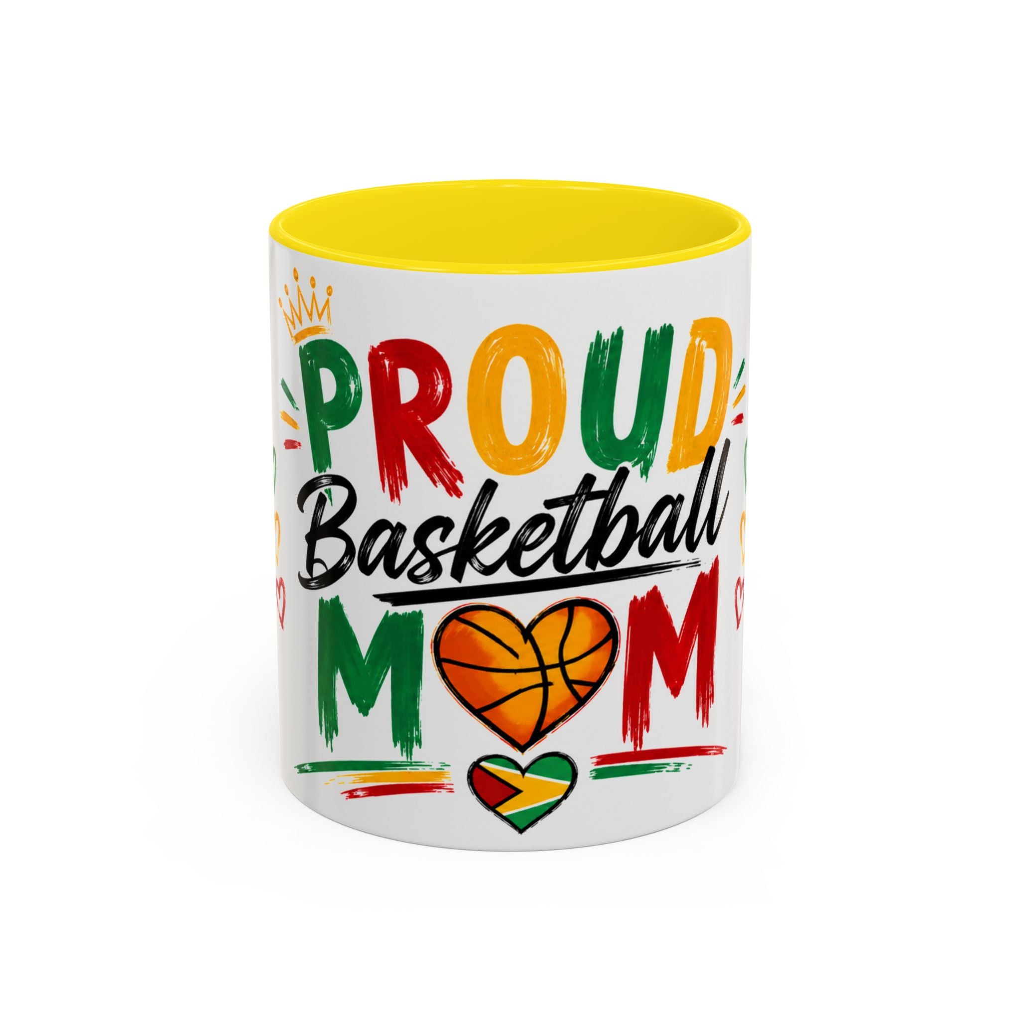 Proud Basketball Mom Accent Coffee Mug – Colorful Heart & Basketball Design (11/15oz)