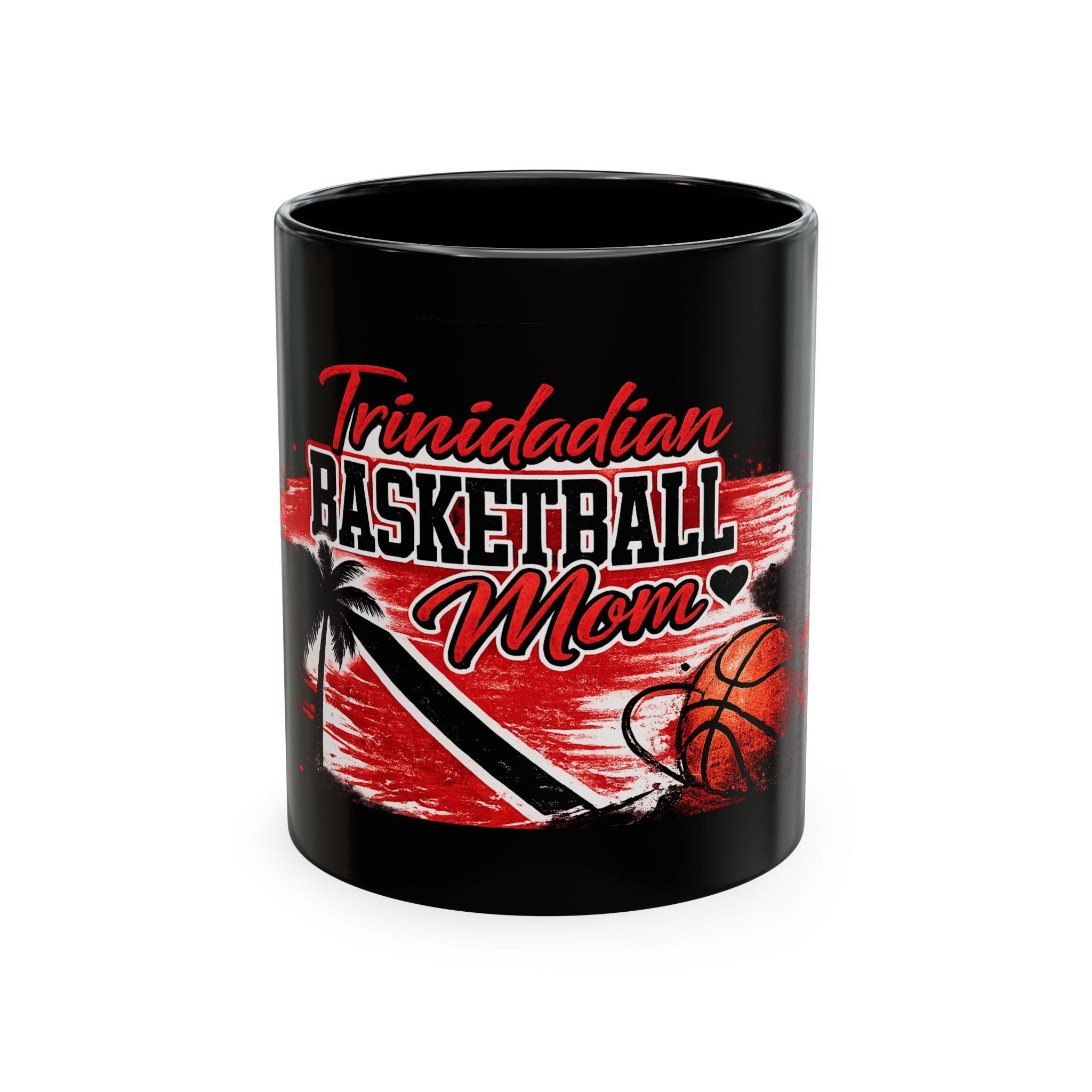 Taza de baloncesto de mamá trinitense — Taza de café de baloncesto con palmeras tropicales