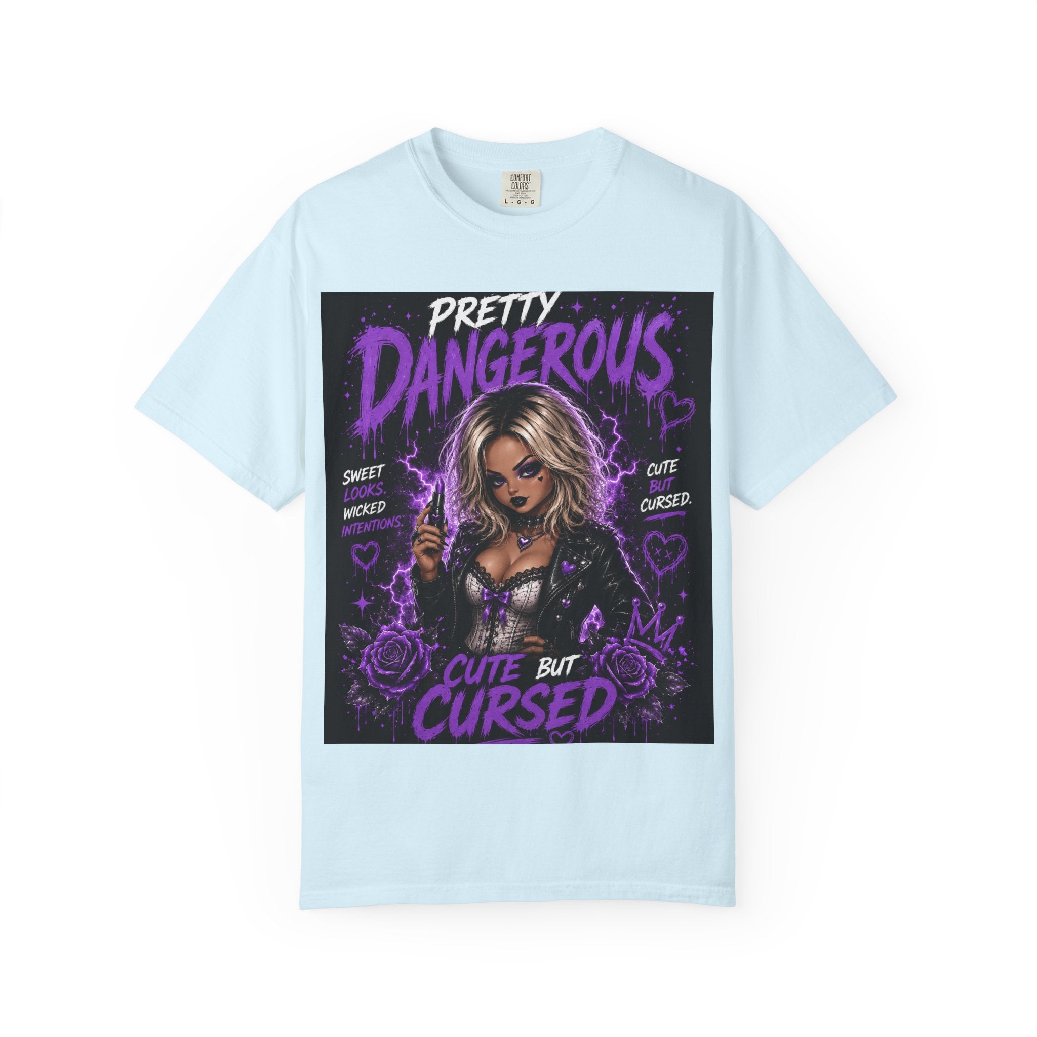 Pretty Dangerous "Cute But Cursed" T-Shirt — Gothic Purple Graphic Tee