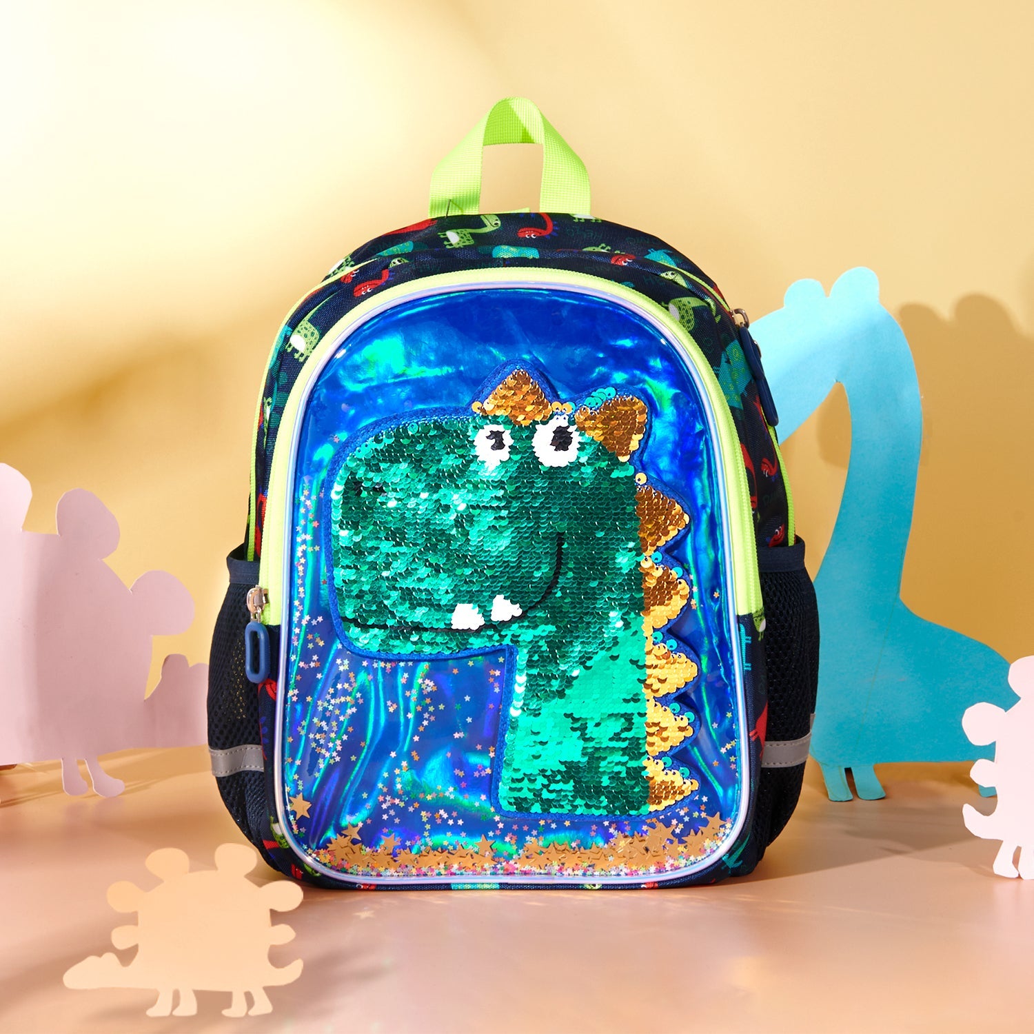 Mochila infantil de dinosaurio con lentejuelas reversibles