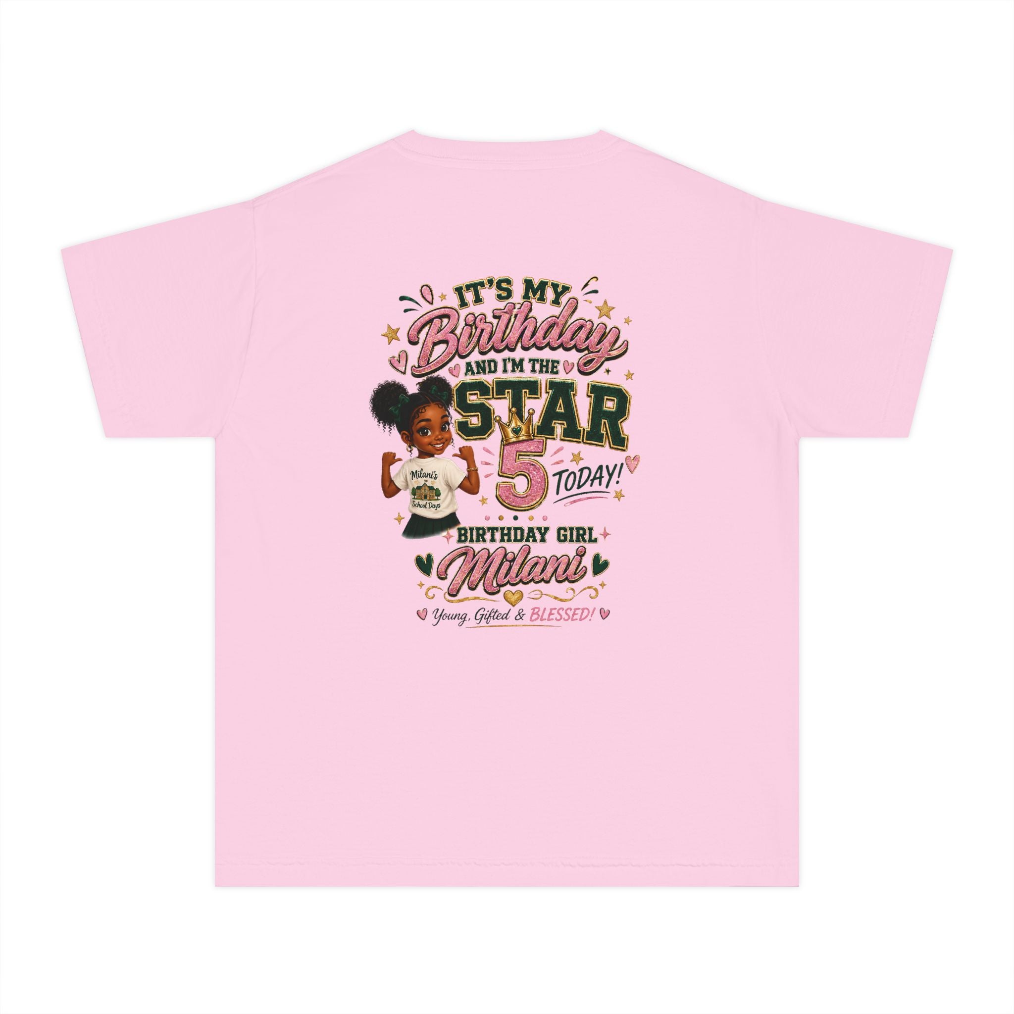 Youth Tee — "Birthday Girl 5" Personalized Kids' 5th Birthday Shirt