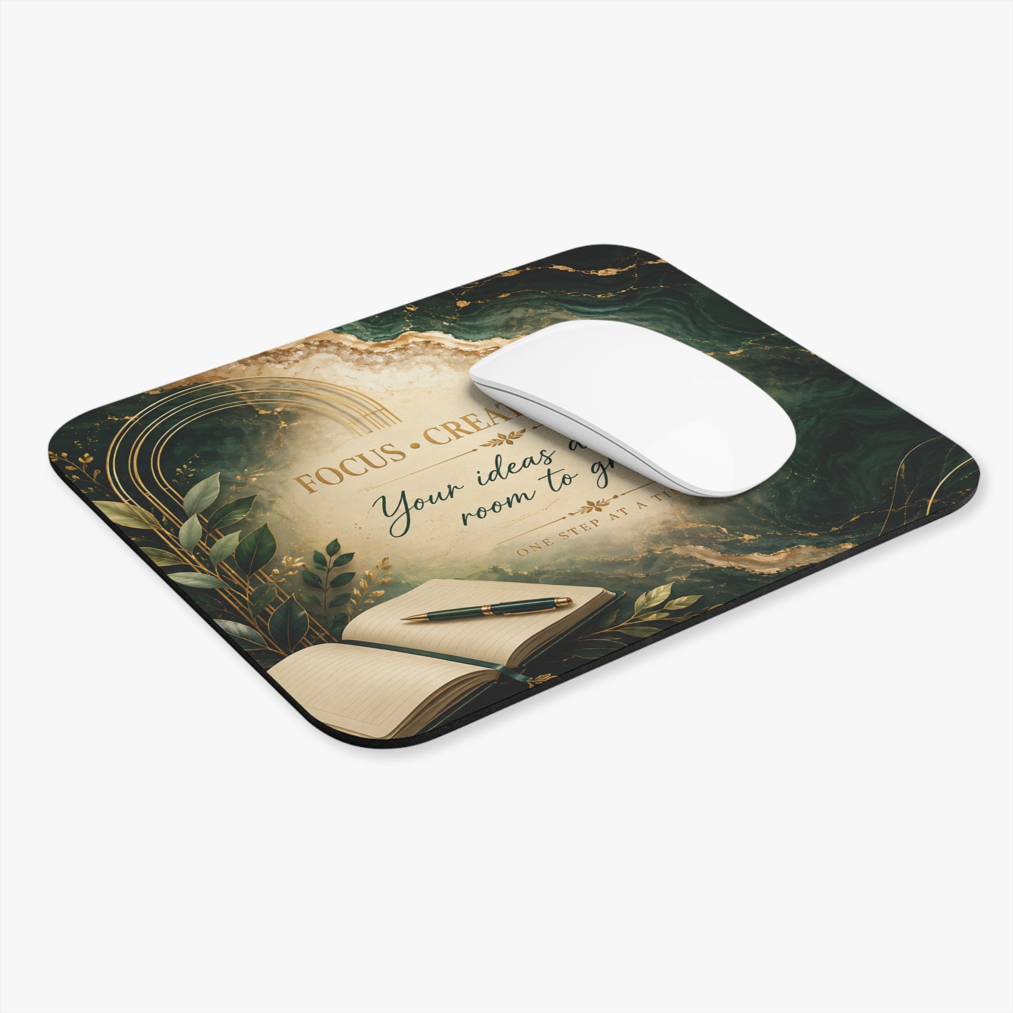 Inspirational Desk Mouse Pad — "Focus • Create • Build — Your ideas deserve room to grow"