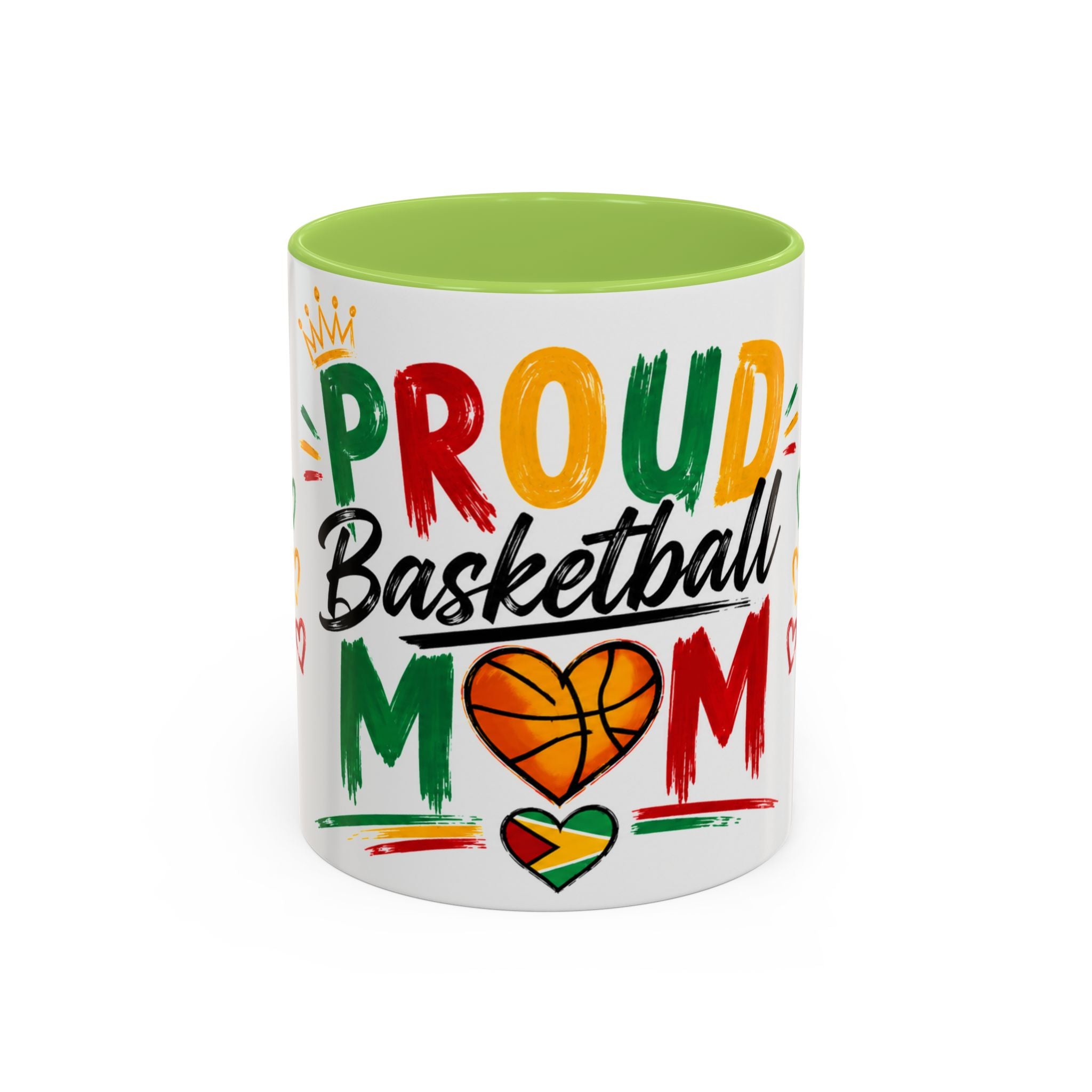 Proud Basketball Mom Accent Coffee Mug – Colorful Heart & Basketball Design (11/15oz)