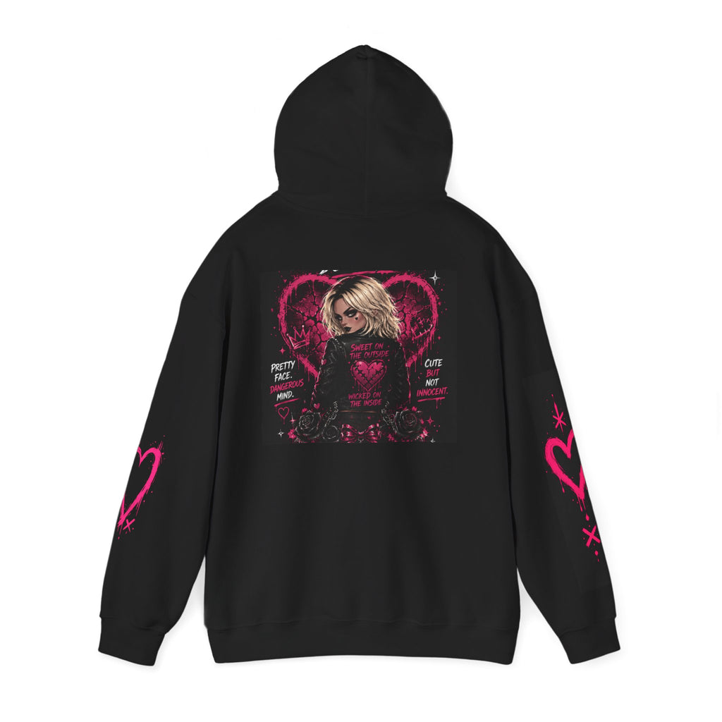 Sudadera con capucha gótica rosa corazón — Sudadera con estampado "Bonita, Falsa, Linda pero Malvada"