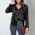 Women’s Satin Lapel Button-Down Blouse