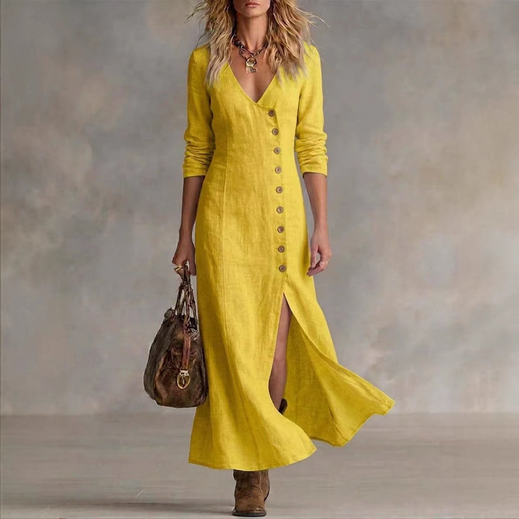 Casual Cotton Linen Long Sleeve Women’s Dress