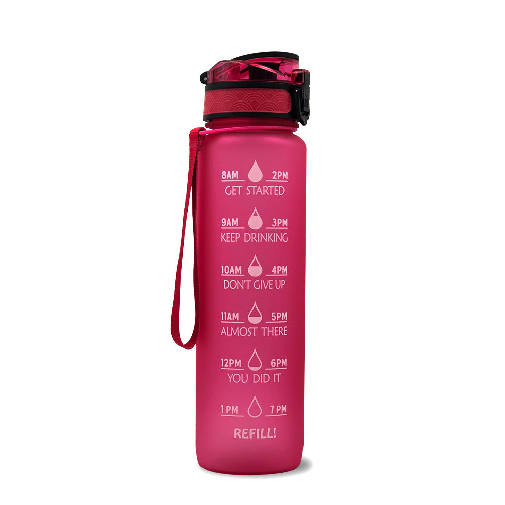 Botella de agua Tritan de 1L con marcador de tiempo, tapa rebotante, botella motivacional, taza a prueba de fugas para ciclismo, botellas para deportes y fitness.