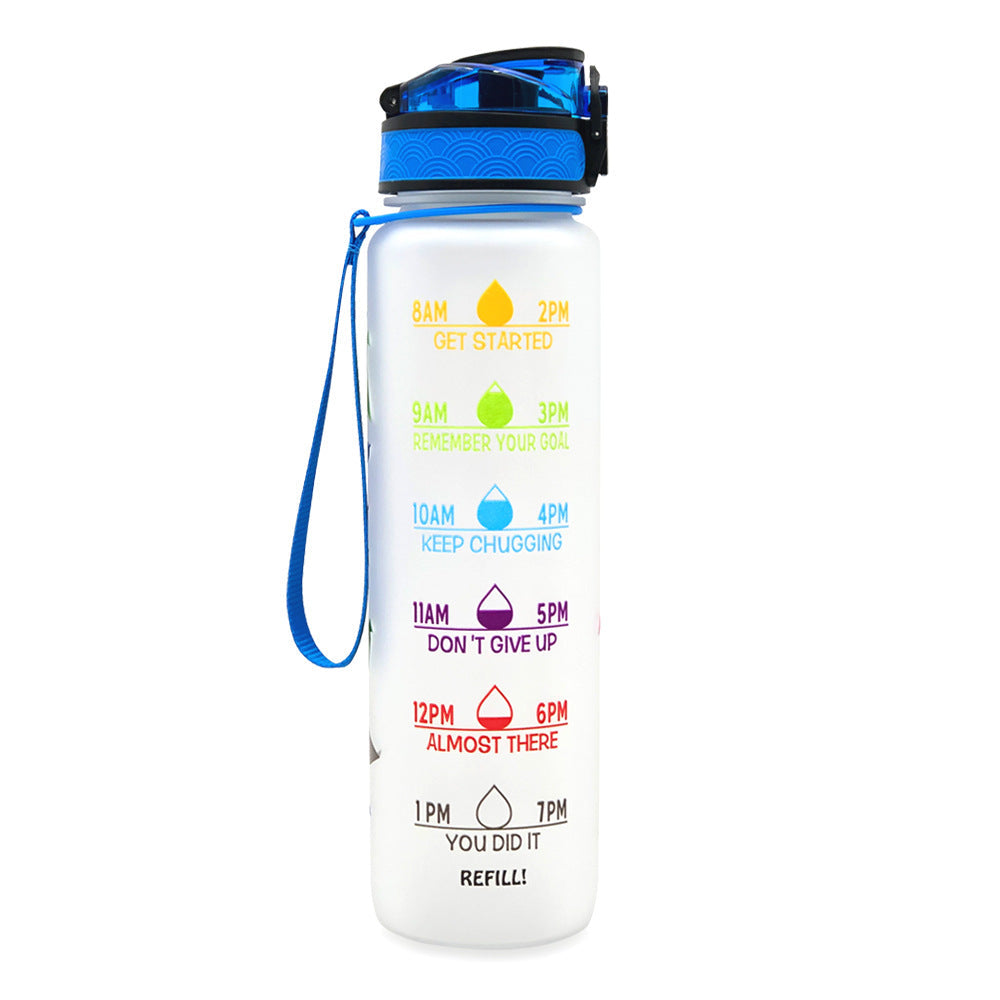 Botella de agua Tritan de 1L con marcador de tiempo, tapa rebotante, botella motivacional, taza a prueba de fugas para ciclismo, botellas para deportes y fitness.