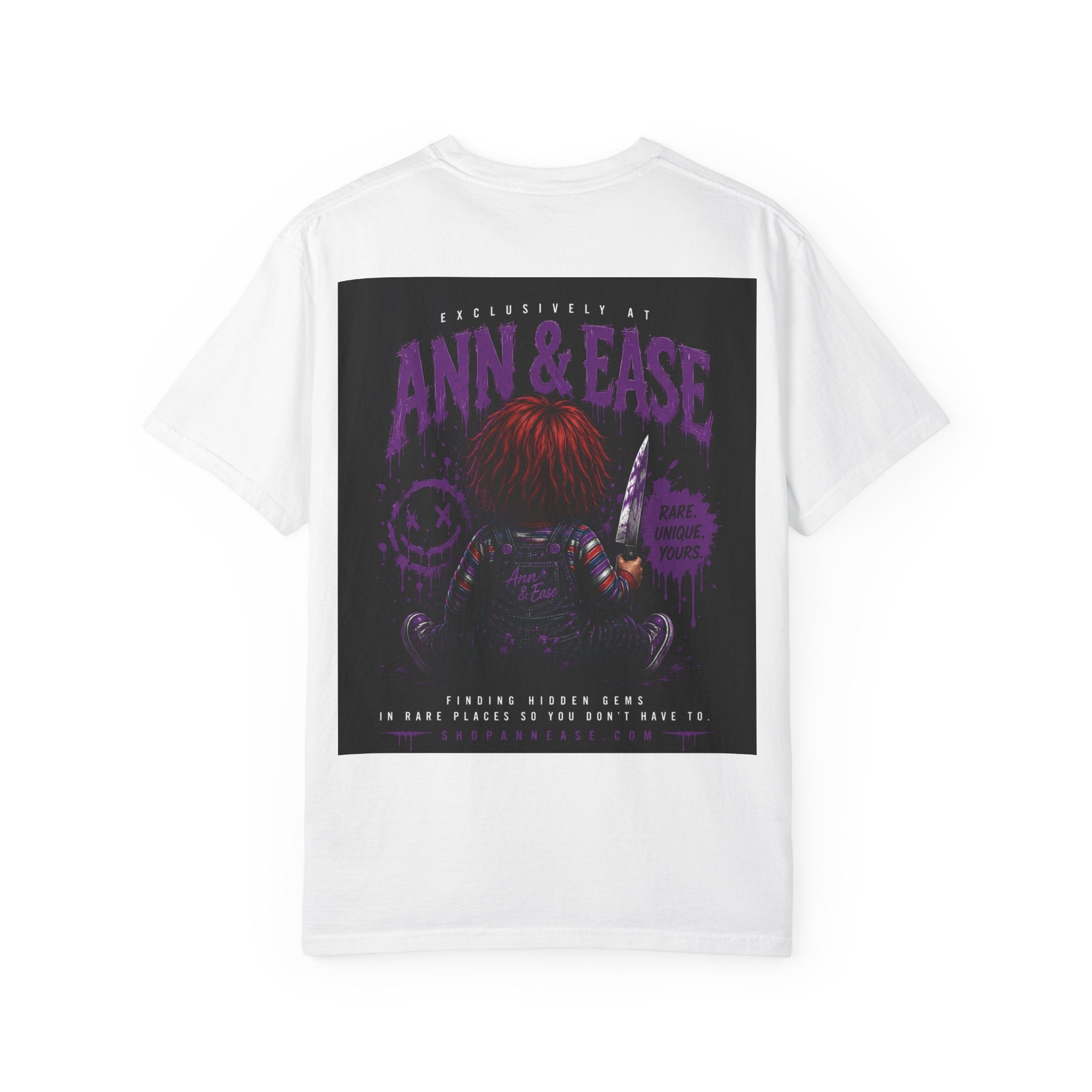 Horror Movie Chucky Graphic T-Shirt — "Ann & Ease" Killer Doll Design