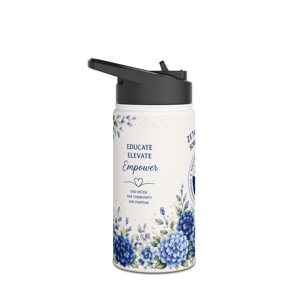 Zeta Phi Beta Floral Stainless Steel Water Bottle — Sorority Logo Hydration Bottle