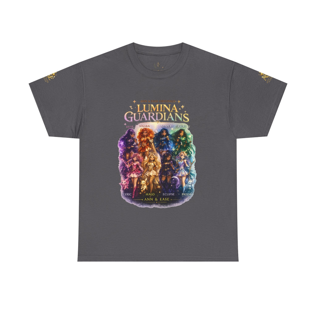 Camiseta gráfica Lumina Guardians — Camiseta con diseño de póster de personaje de fantasía a todo color