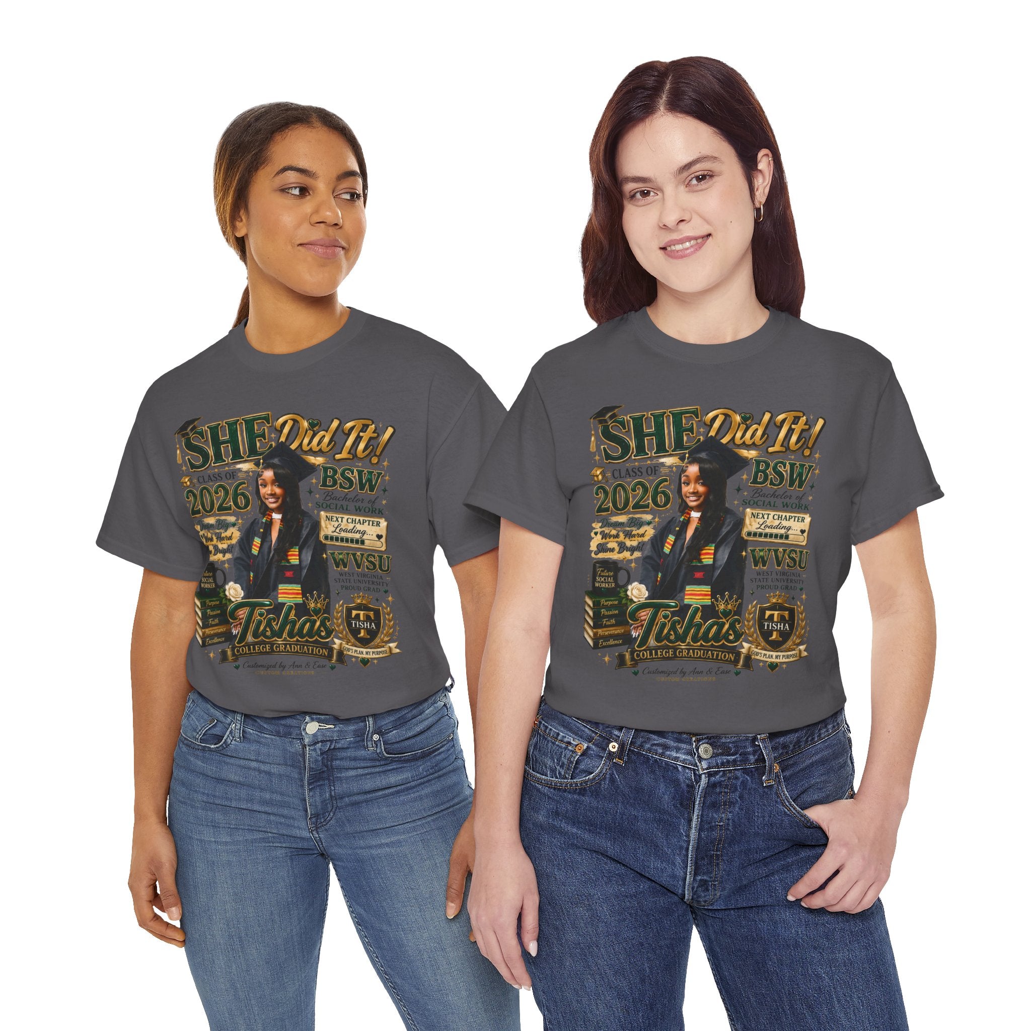 BSW Graduation T‑Shirt — "She Did It!" Personalized 2026 Social Work Grad Tee