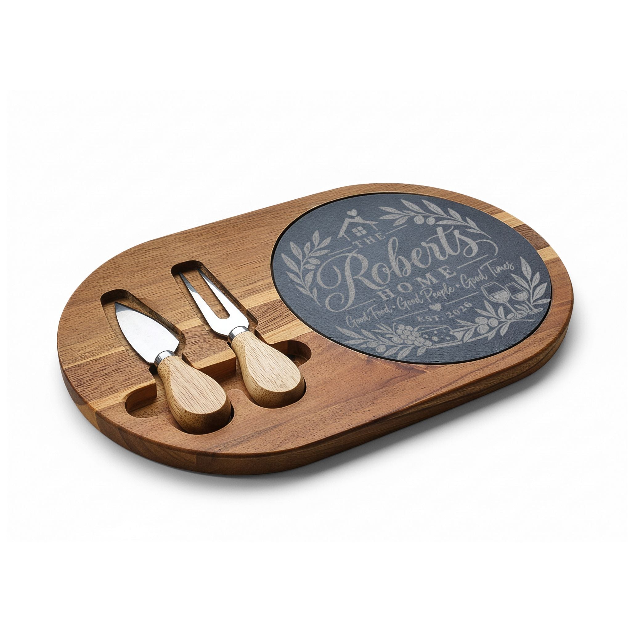 Personalized Engraved Charcuterie Board — Custom Family Name Cheese Serving Set