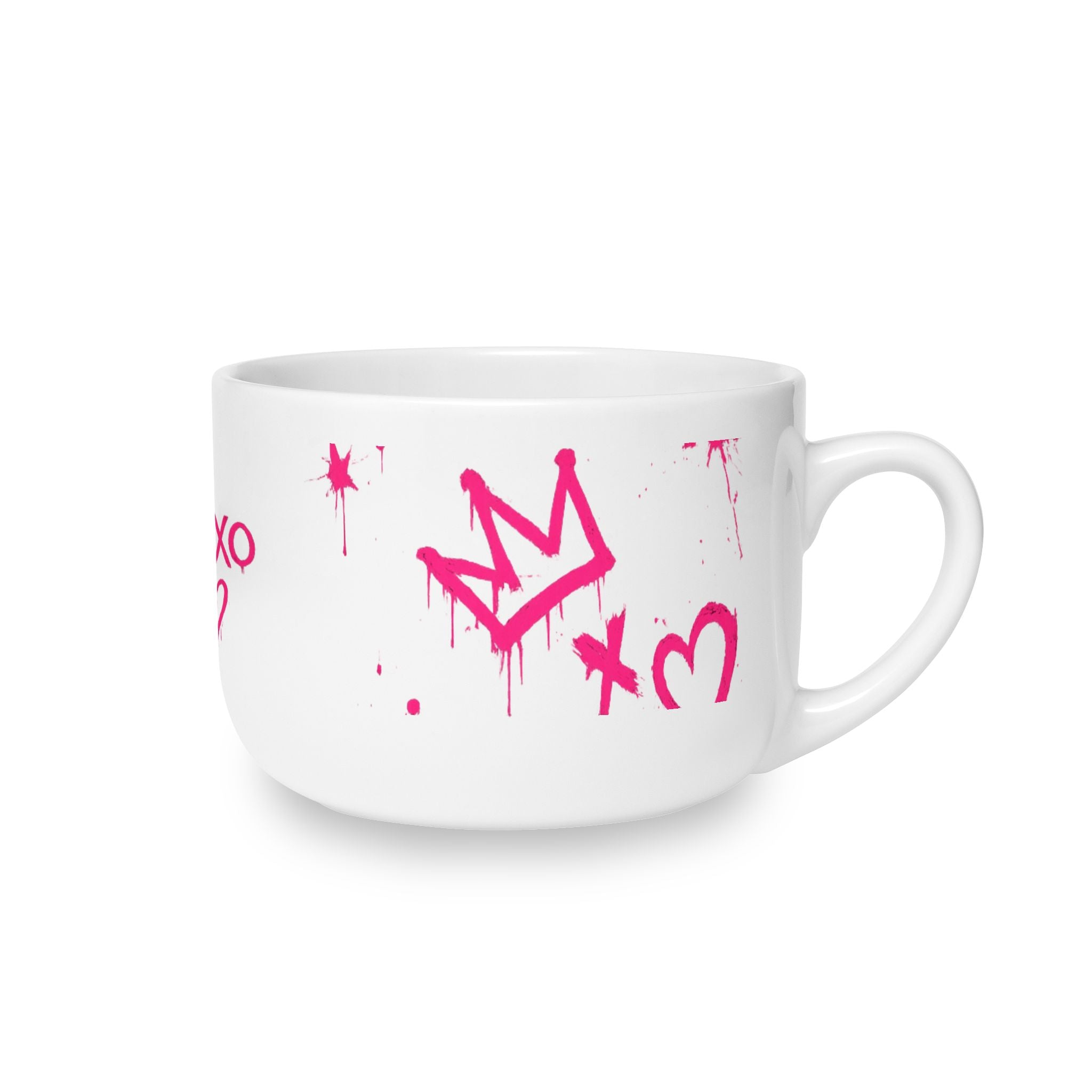 25oz Ceramic Latte Mug — Pink Graffiti Hearts XOXO Design, Valentine’s Day Gift