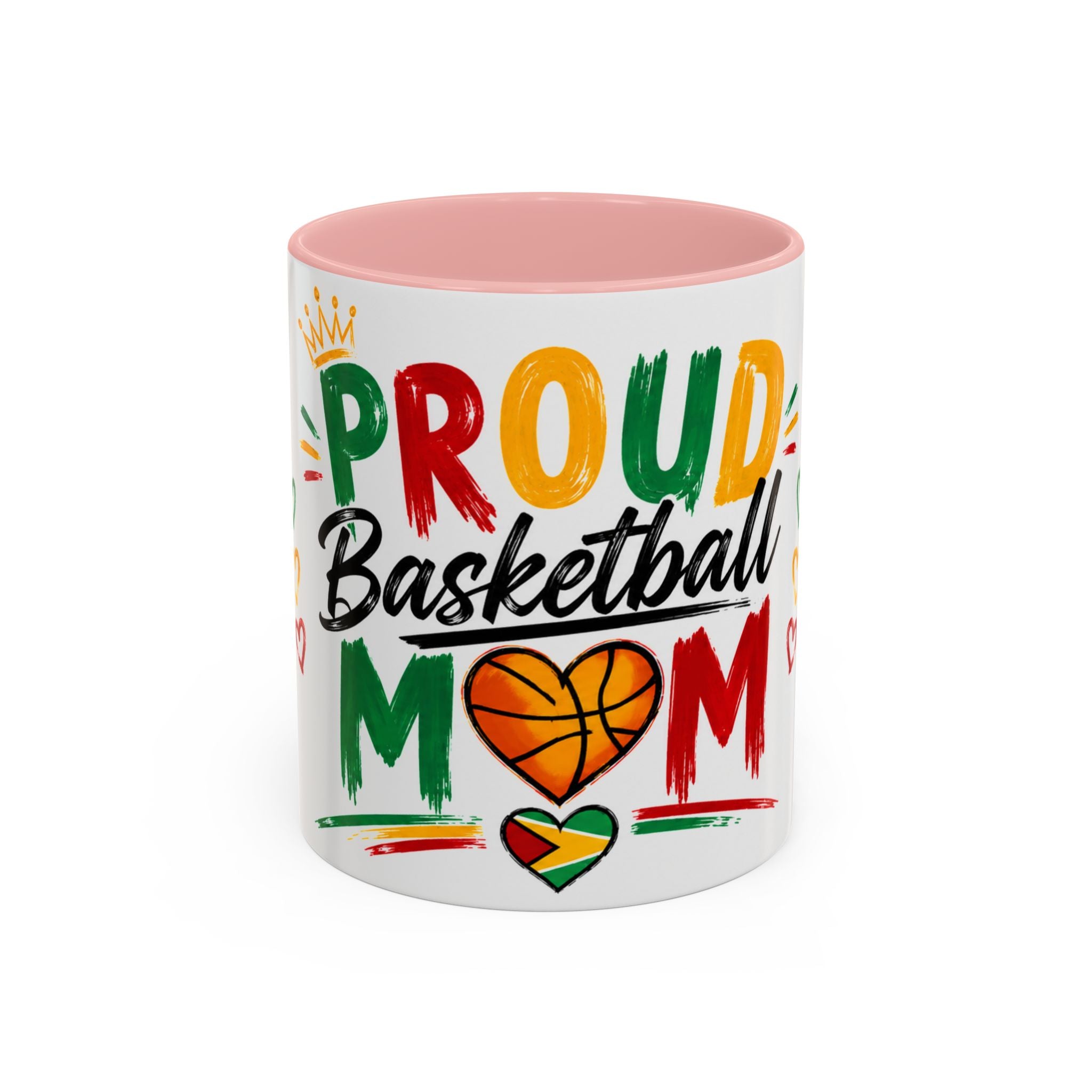 Proud Basketball Mom Accent Coffee Mug – Colorful Heart & Basketball Design (11/15oz)