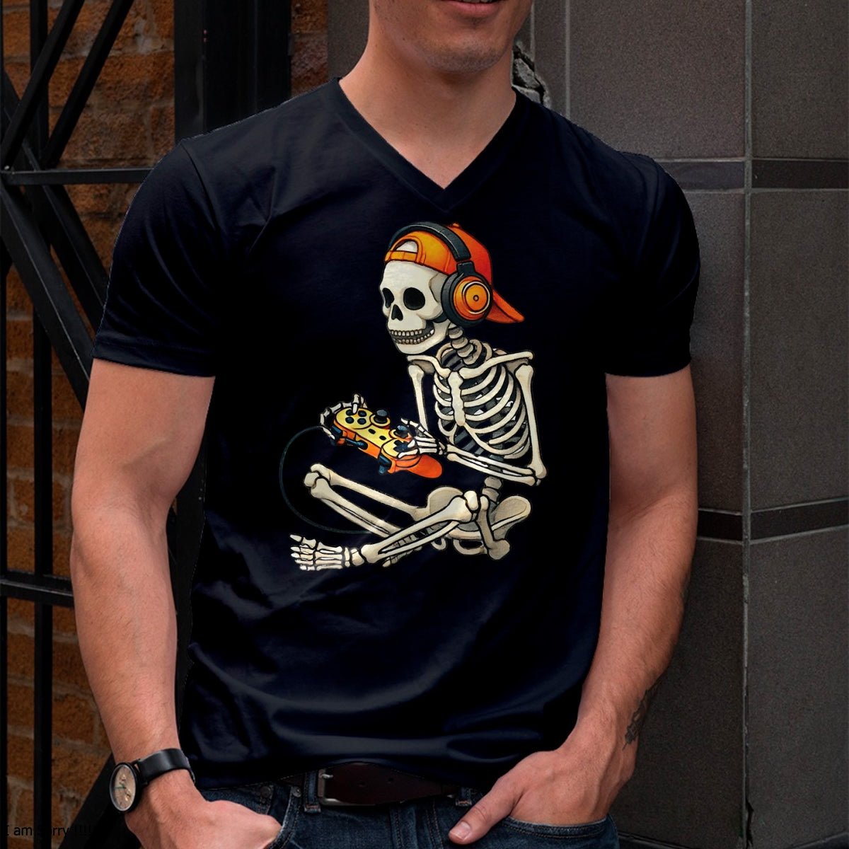 Camiseta de manga corta para niños y hombres con diseño de esqueleto para Halloween, para videojuegos - Camiseta unisex de Halloween/Sudadera con capucha - NGHL00