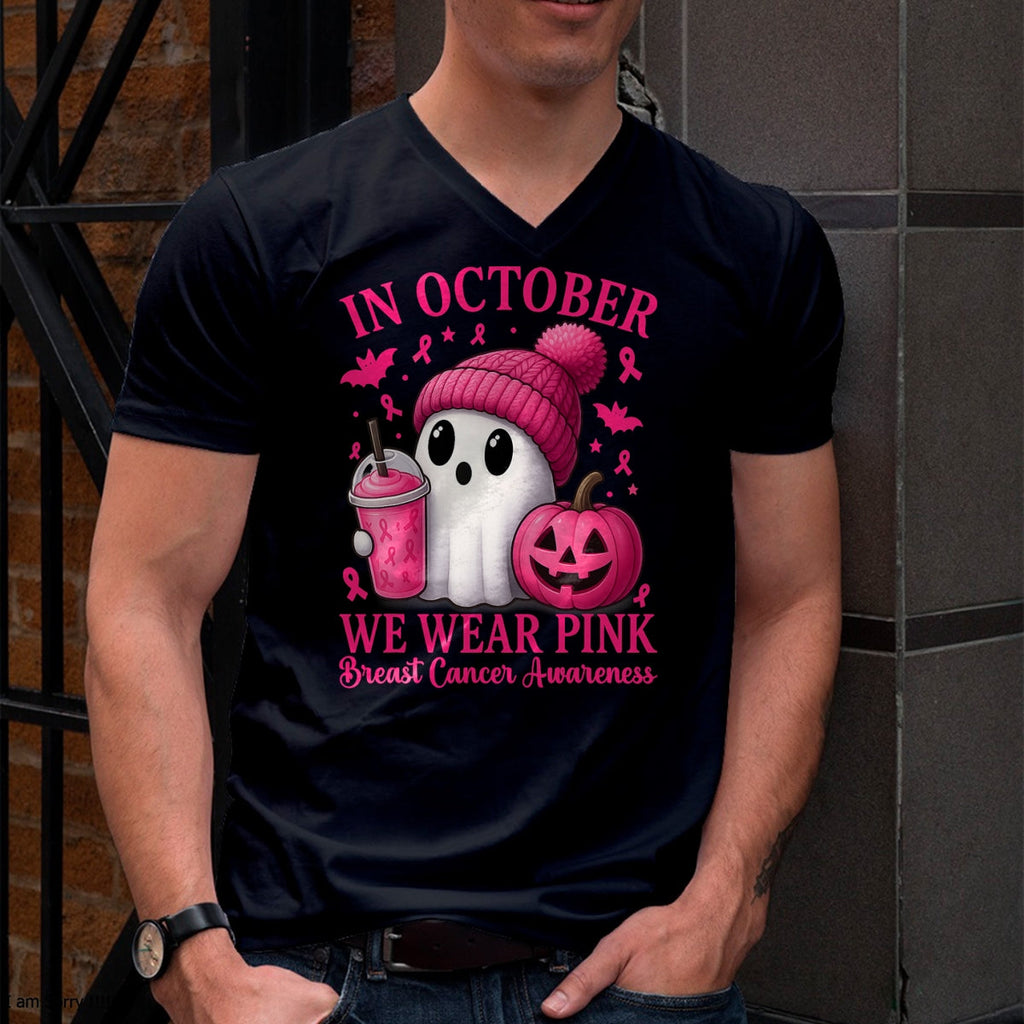 Camiseta de Halloween para mujer con diseño de concienciación sobre el cáncer de mama en octubre, usamos rosa, camiseta/sudadera con capucha unisex de Halloween - NGHL00