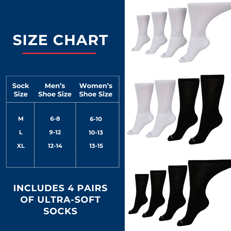 Calcetines Diabéticos Ultra Suaves a Media Pantorrilla para Hombre (4 Pares)