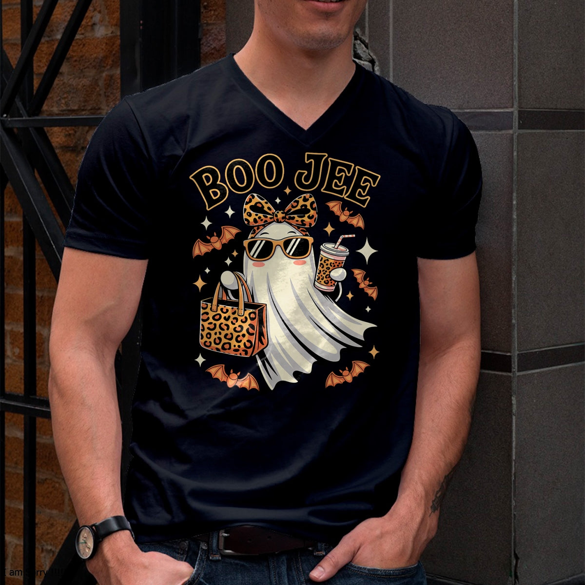 Coqueta Leopardo Fantasma Café Boo JEE Fantasma Boujee - Camiseta/Sudadera con Capucha Unisex de Halloween - NGHL00