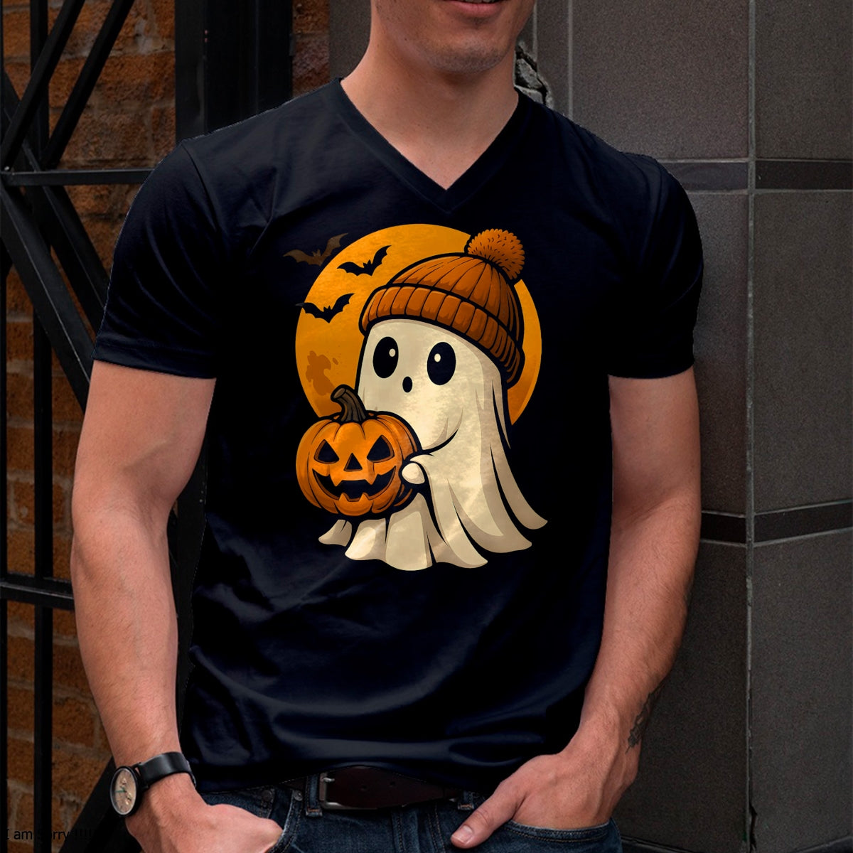 Lindo fantasma con calabaza para fiesta de disfraces de Halloween, camiseta espeluznante - Camiseta/Sudadera con capucha unisex de Halloween - NGHL00