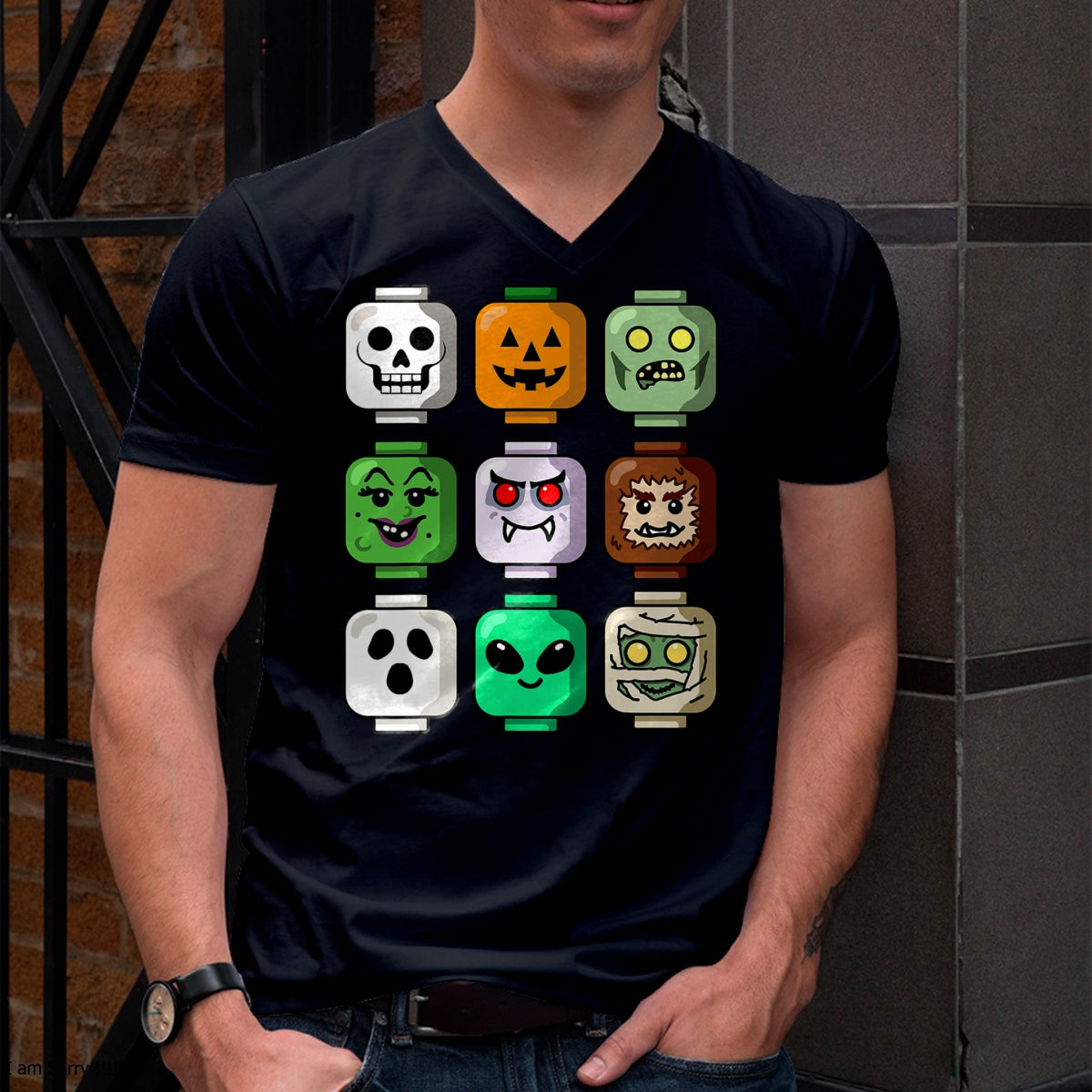 Camiseta de Halloween para niños con ladrillos de construcción, calabaza, fantasma, zombi - Camiseta/Sudadera unisex de Halloween - NGHL00