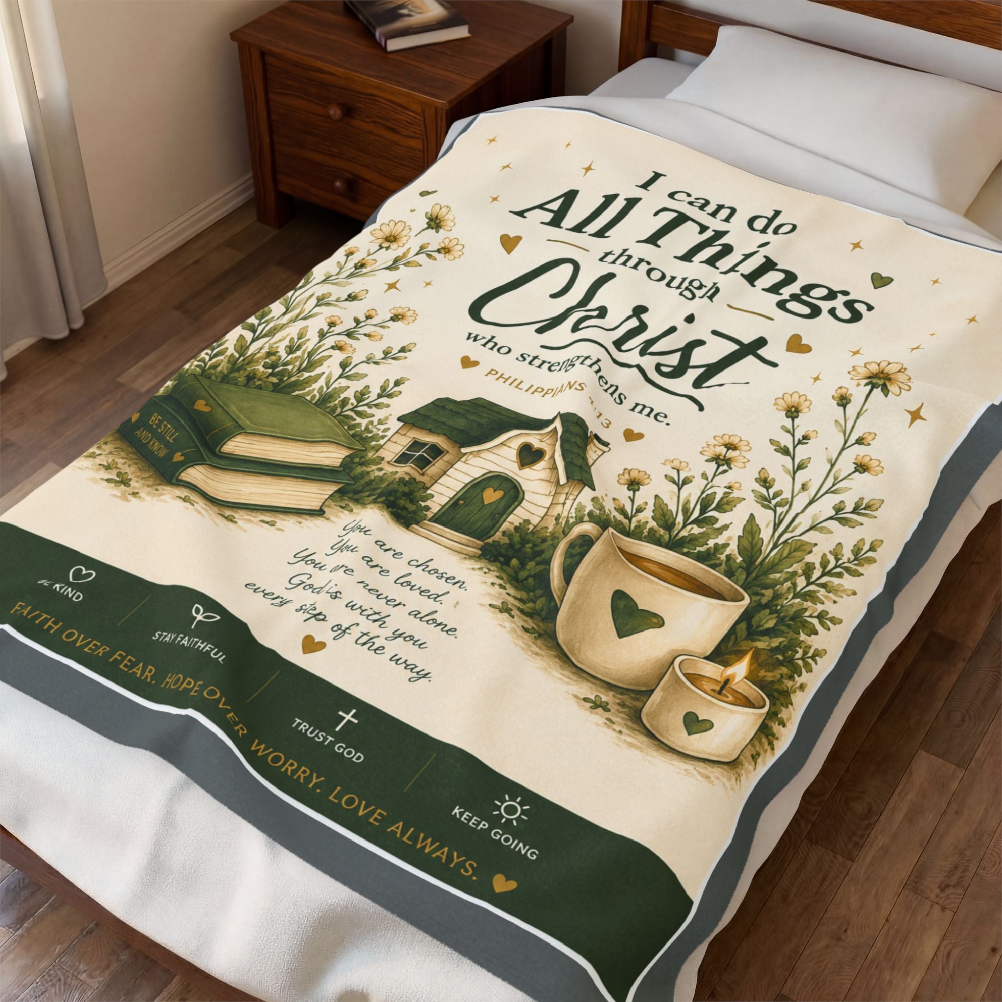 Christian Velveteen Plush Blanket — "I Can Do All Things Through Christ" Inspirational Throw