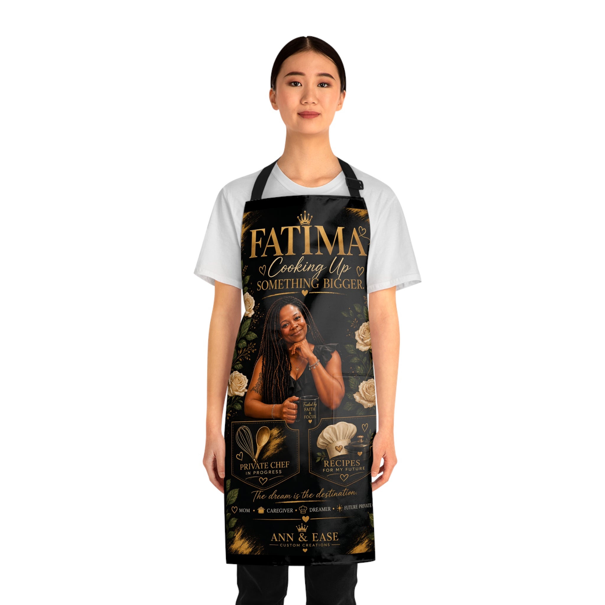 Personalized 'Fatima' Chef Apron – Custom Name Cooking Apron with Elegant Floral Design