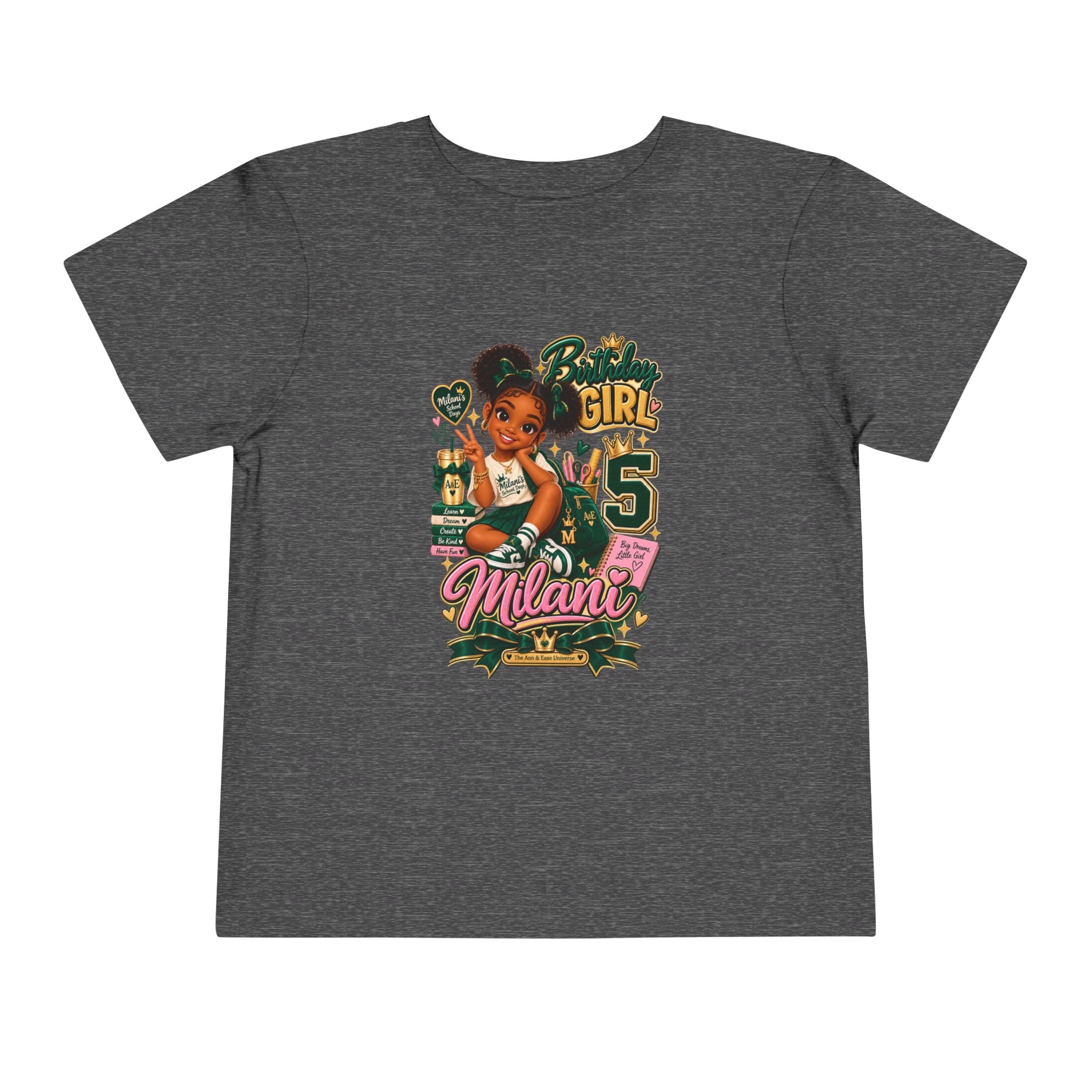 Toddler Tee — 'Milani's 5th Birthday' Cute Girl Graphic Shirt