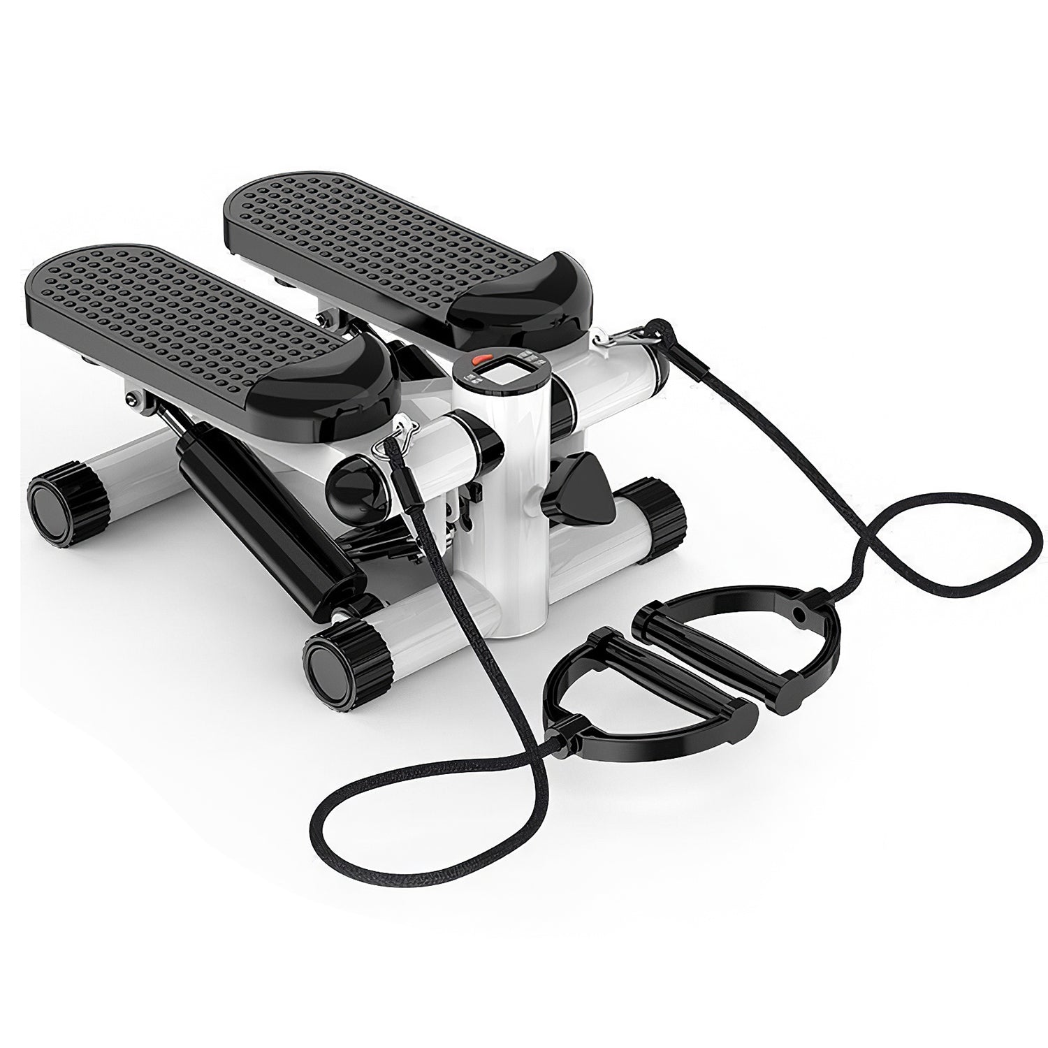Mini stepper de ejercicio con 2 bandas de resistencia, monitor LCD, carga máxima de 150 kg, stepper silencioso.