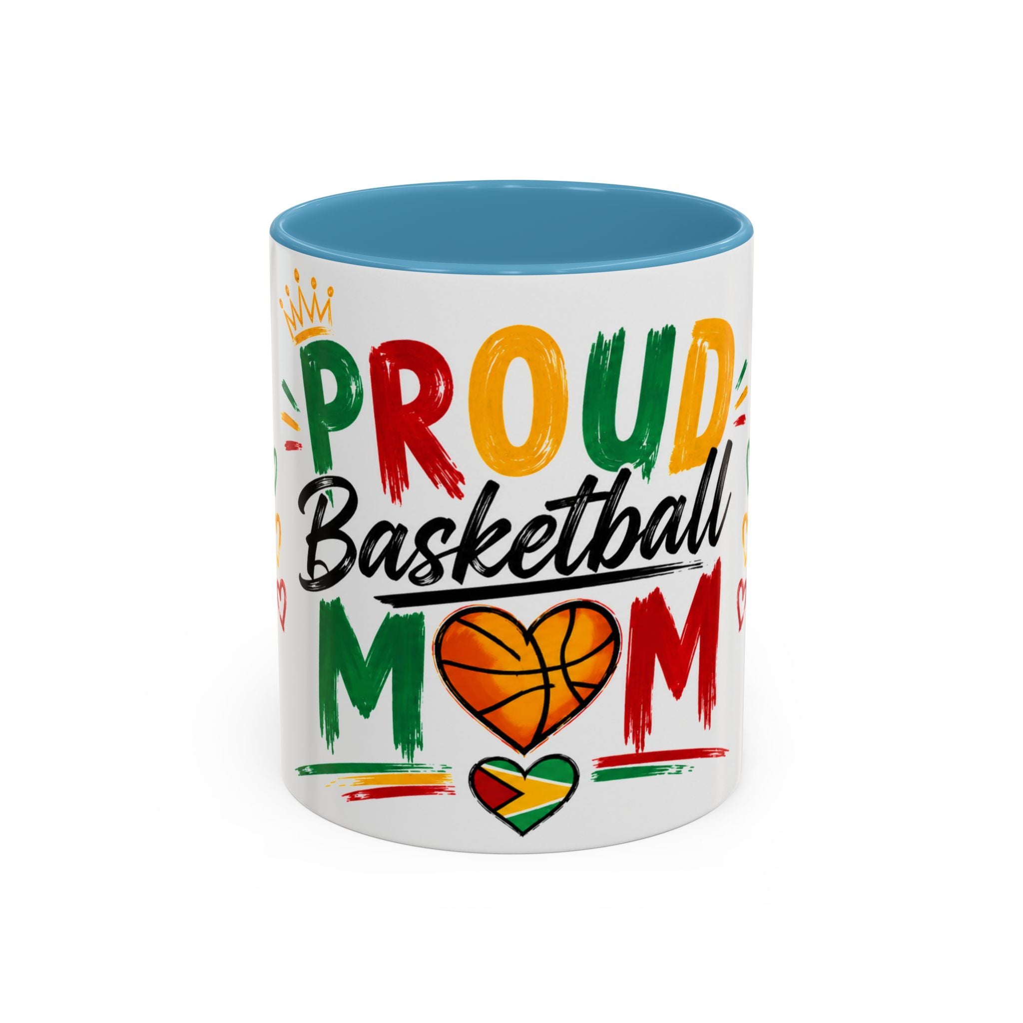 Proud Basketball Mom Accent Coffee Mug – Colorful Heart & Basketball Design (11/15oz)