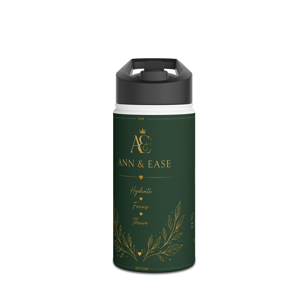 Green Botanical Stainless Steel Water Bottle — "Ann & Ease" Elegant Floral Design