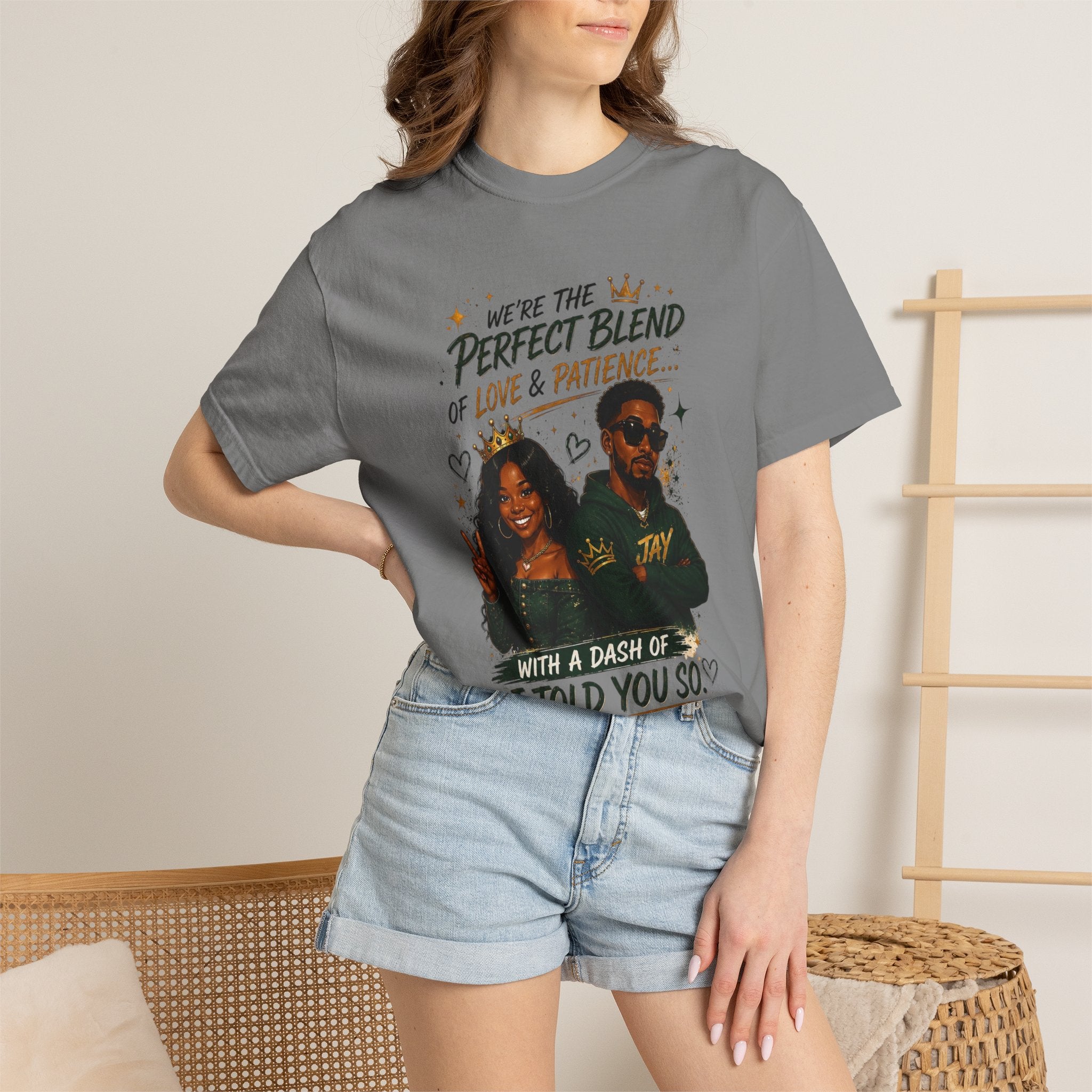 Couples T-Shirt — "Perfect Blend of Love & Patience" Graphic Tee